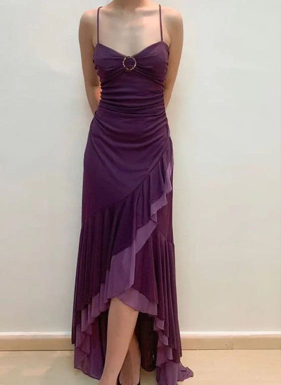 Elegant A-Line Purple Long Prom Dress with Ruffle Details - J4299 | Perfect for Evening Gowns, Formal Dances & Special Occasions