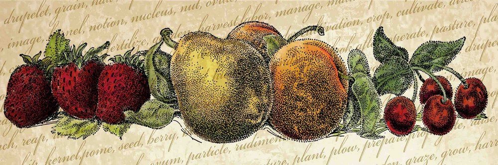 Vintage Farm Kitchen 'Fruit and Veg A' Canvas Wall Art Print - 30x10 Inch Rustic Home Decor for Dining Room, Kitchen & Country Style Interior