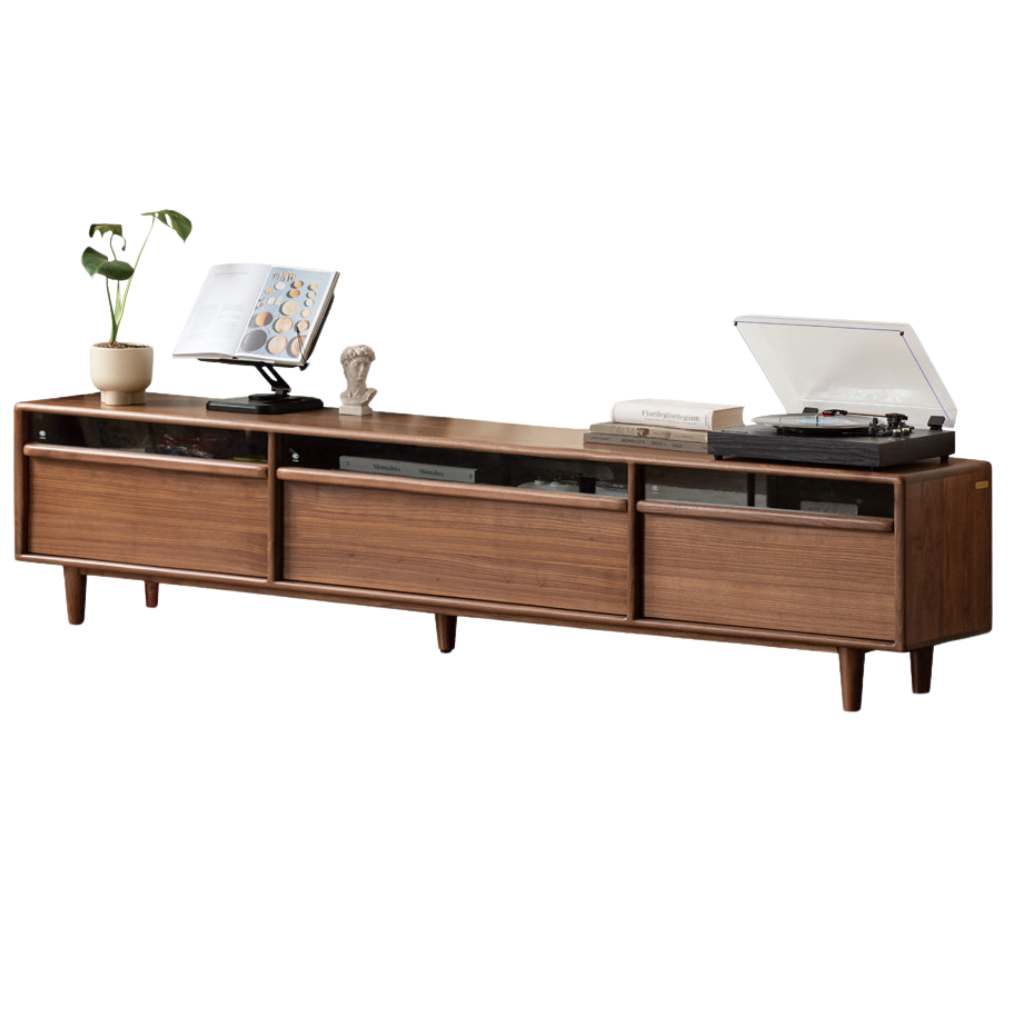 86.6x15.7x20.5 inch / 220x40x52 cm / Rich dark walnut color / TV cabinet