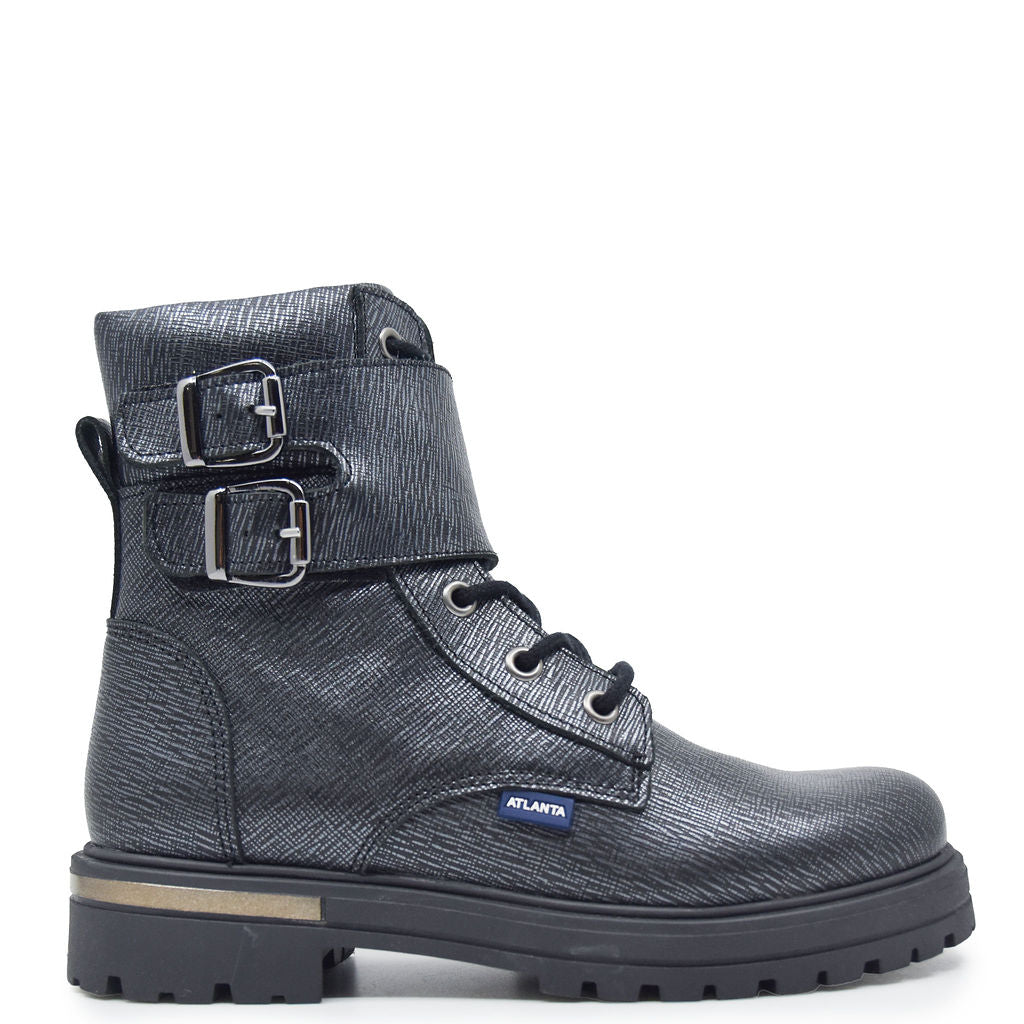 Men's Atlanta Mocassin Saffiano Leather Buckle Ankle Boots - Black Casual Dress Shoes for Office & Outdoor Walking
