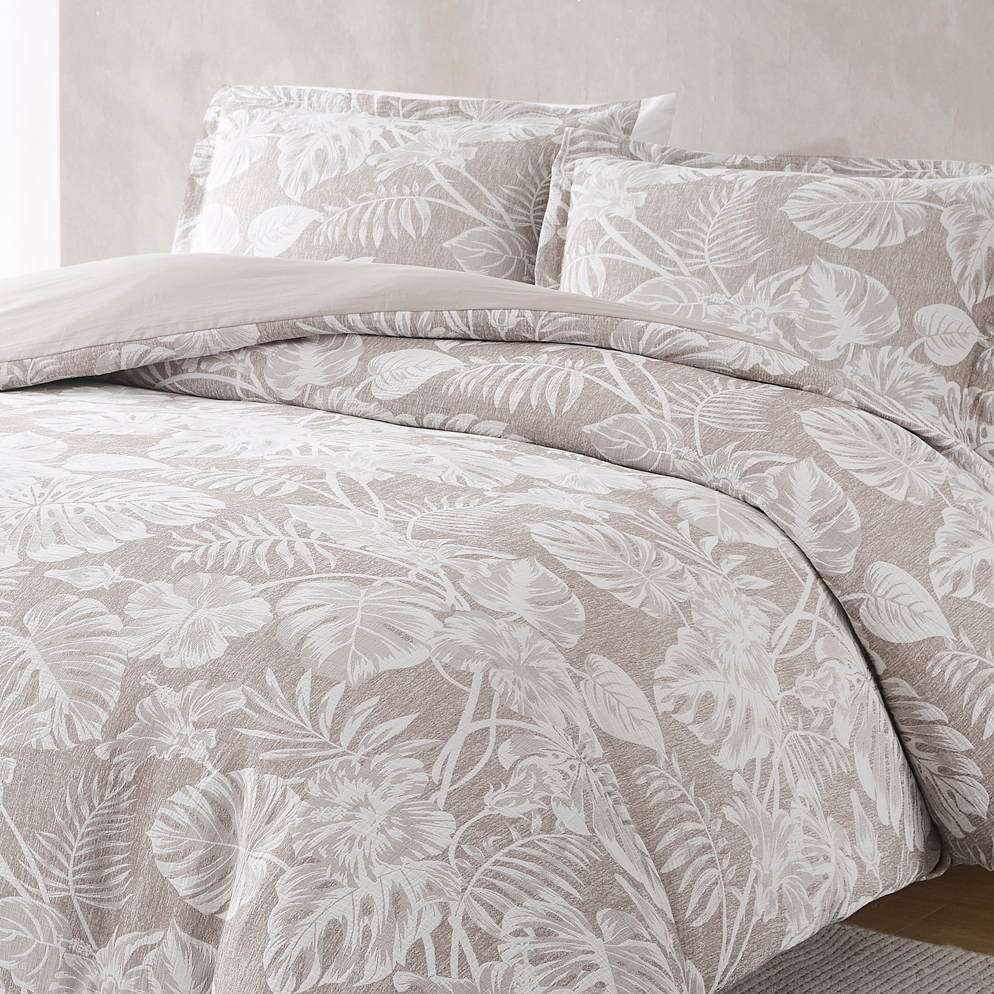 Bali Tropical Leaves Gauze Jacquard Duvet Cover Set - Breathable & Stylish Bedding for Summer - Perfect for Beach House, Boho Bedroom & Tropical Decor