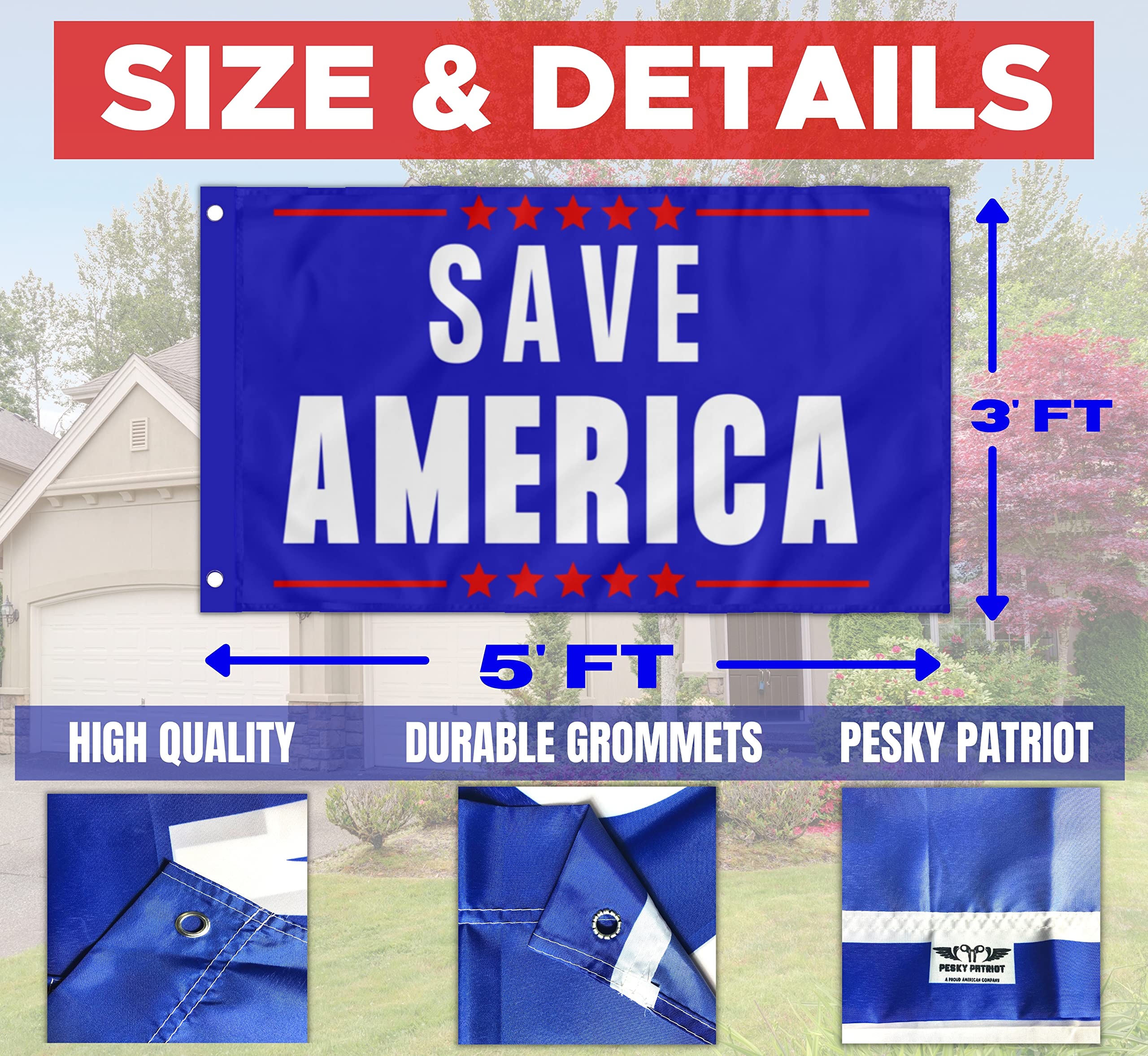 Save America 3x5 ft Flag - 2024 Large American Patriotic Flag with Brass Grommets | Perfect for Outdoor Display, Political Rallies & Home Decoration