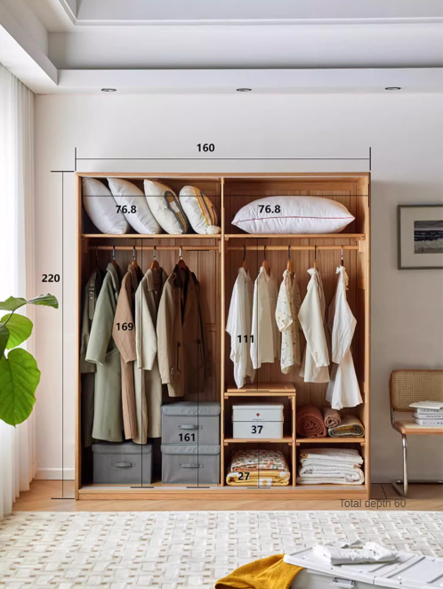 Solid Oak Wood Sliding Door Wardrobe - Durable & Stylish Closet Storage for Bedroom, Living Room, and Office Organization
