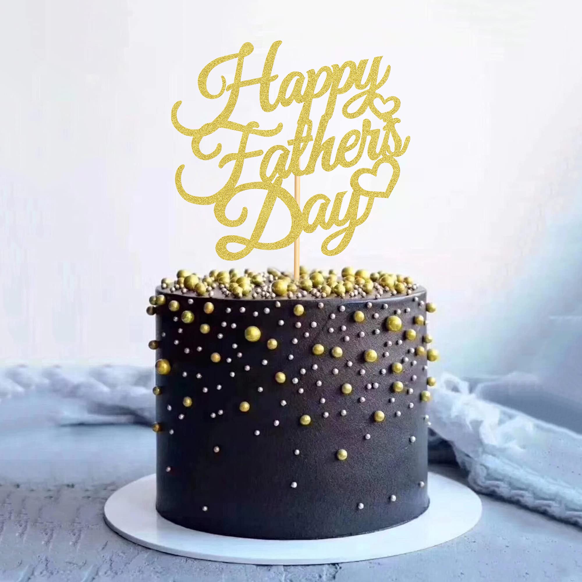 6 Pcs Gold Glitter Happy Father's Day Cake Toppers - Decorative Party Cake Decorations with Gold Letter Heart Design - Perfect for Father's Day Celebrations, Birthday Parties & Special Occasions
