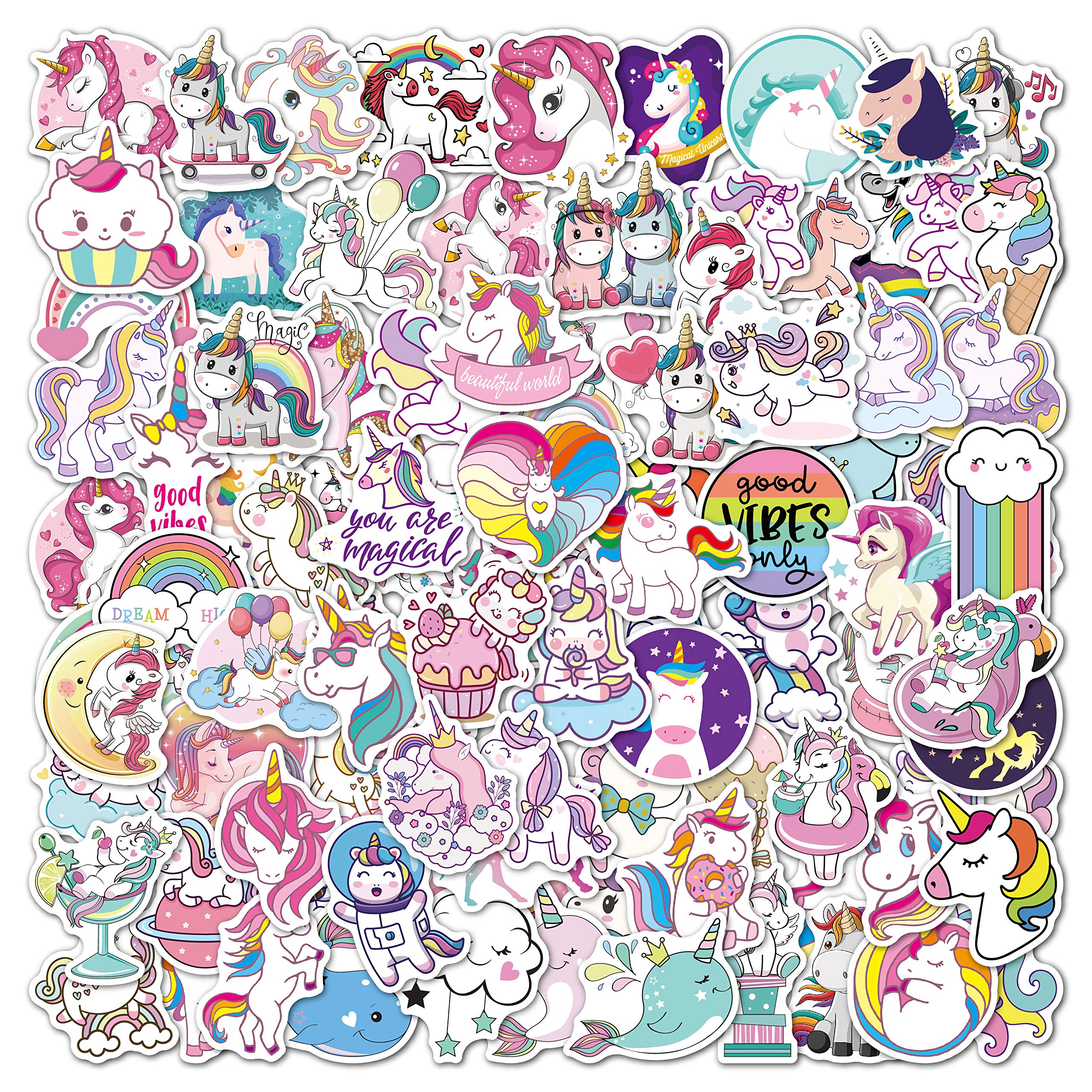 100PCS Unicorn Stickers - Waterproof Vinyl Cartoon Decals for Laptop, Skateboard, Water Bottle | Fun Party Supplies for Kids & Adults | Perfect for DIY Crafts, School Projects & Birthday Decorations