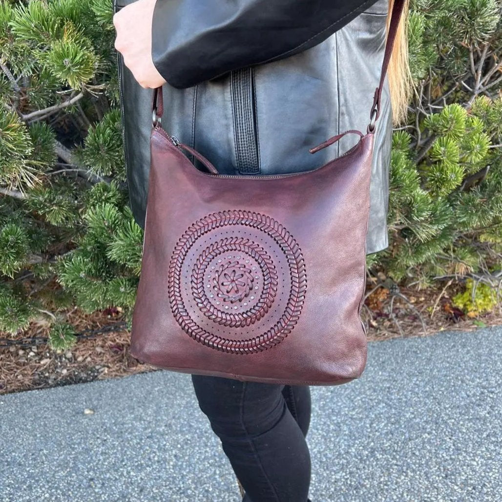 MET Floral Stitch Leather Tote Bag for Women - Adjustable Shoulder Strap, Spacious Handbag for Work, Travel & Daily Use