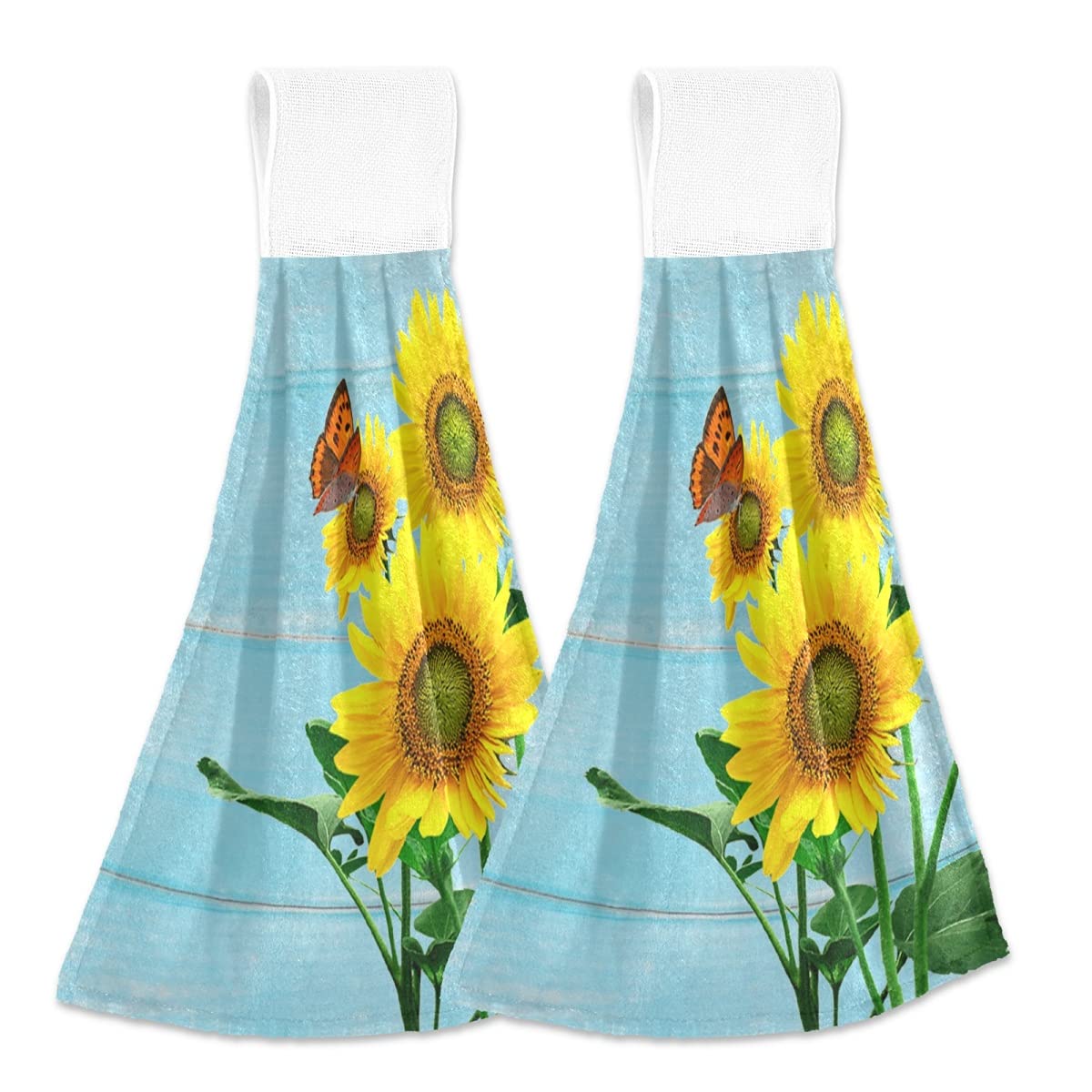Giwawa Sunflower Printed Wooden Kitchen Hand Towel Set of 2 - Absorbent Farmhouse Dish Towels with Butterfly Design (12x17 Inch) - Perfect for Bathroom, Kitchen Decor & Farmhouse Style Homes