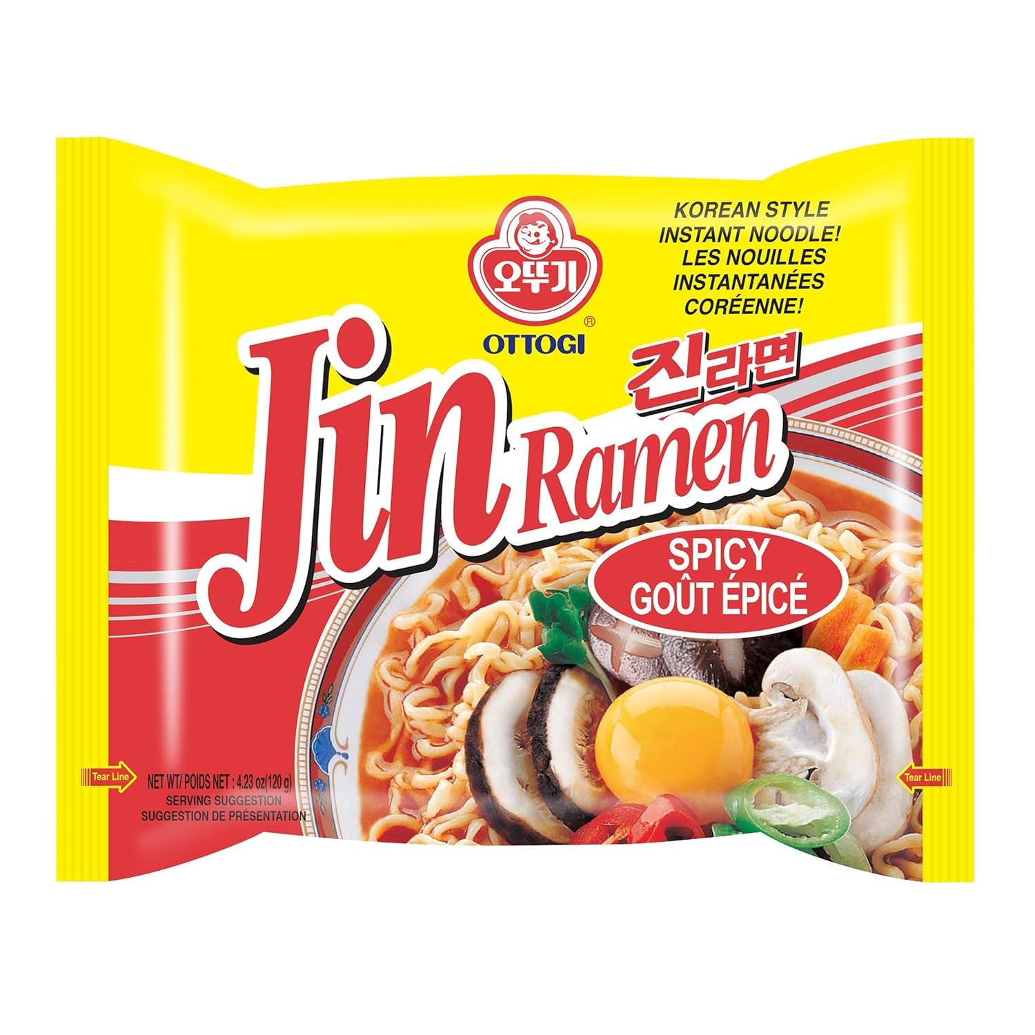 OTOKI Jin Ramen Spicy Flavor - Authentic Korean Instant Noodles (4.23oz x 4 Pack) | Quick & Easy Meal for Lunch, Dinner or Late Night Snack | Genuine Korean Ramen Soup Mix