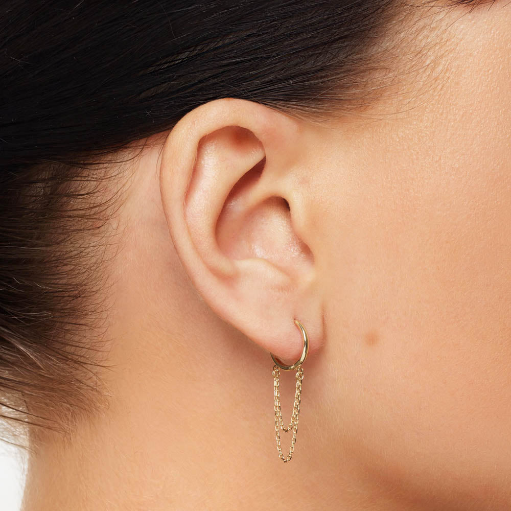 10k Gold Double Chain Huggie Earrings for Women - Elegant & Dainty Hoop Earrings for Everyday Wear, Parties & Gifts