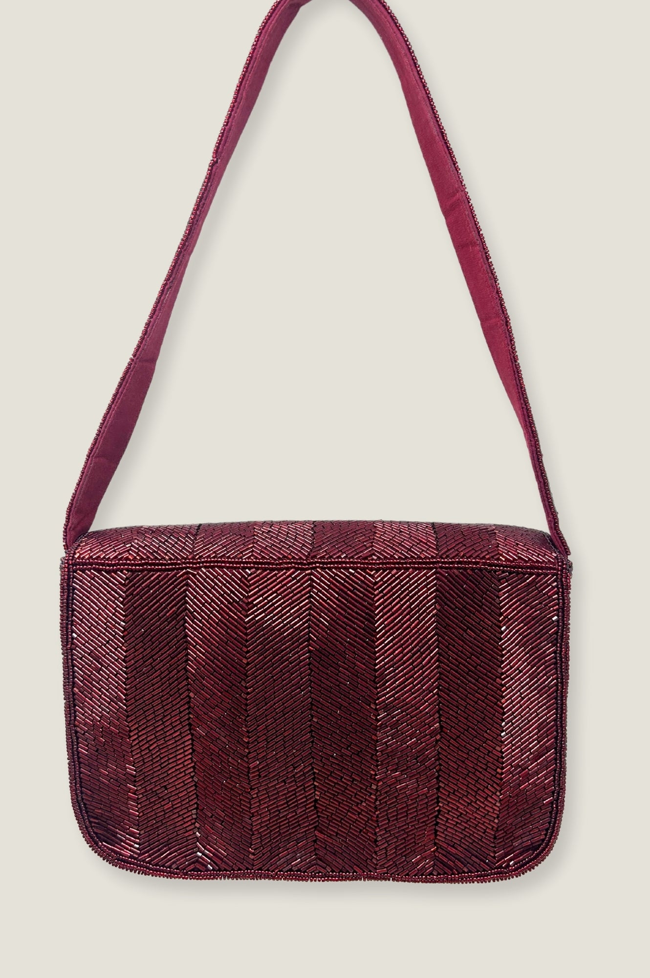 Chevron Wine Beaded Strap Handbag - Elegant Crossbody Purse for Women | Perfect for Parties, Weddings & Evening Events