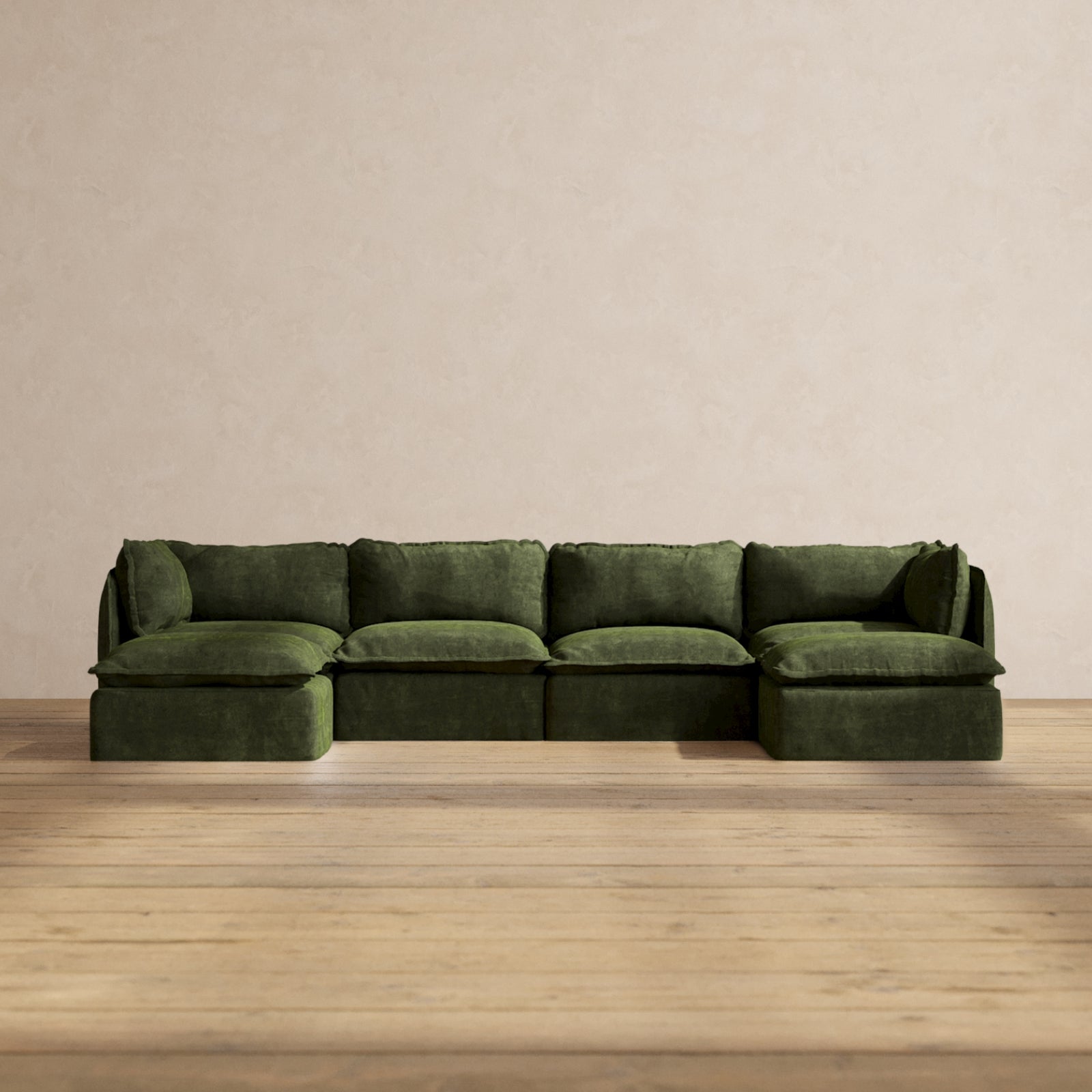 Modular Performance 4-Seater U-Shaped Sectional Sofa in Olive Green | Premium Relaxed Blend Fabric | Perfect for Living Room, Family Room & Home Theater