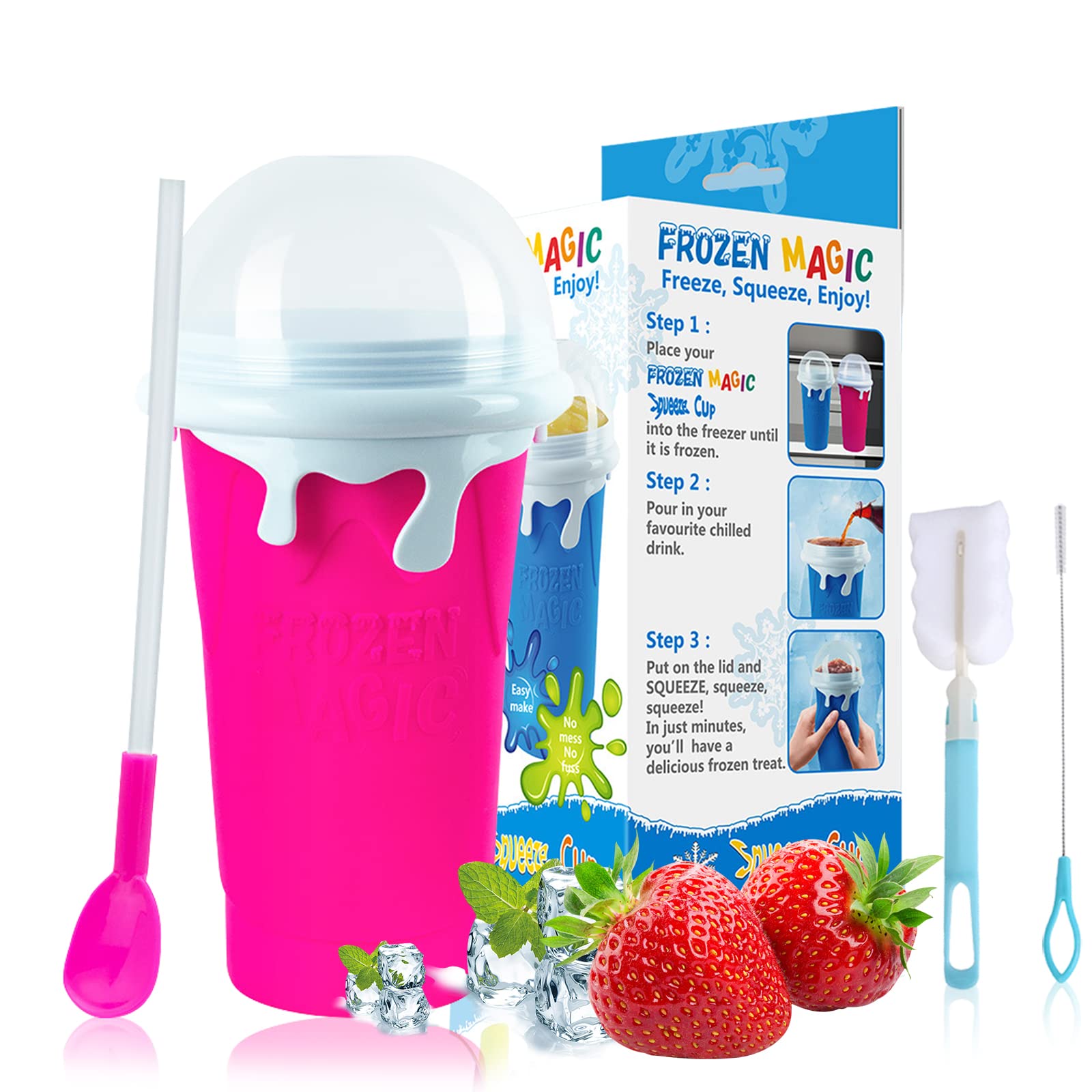 17oz/500ml Double Layer Slushie Maker Cup - Quick Frozen Magic Cup for Homemade Slushies, Perfect Birthday Gift for Kids & Teens (Rose) | Great for Summer Parties, Backyard BBQs & Family Fun