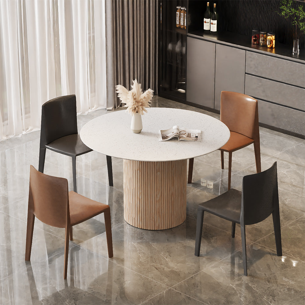 BLANCHE 47-Inch Round Dining Table - Modern Terrazzo Stone Top - Perfect for Small Spaces, Kitchens, and Dining Rooms
