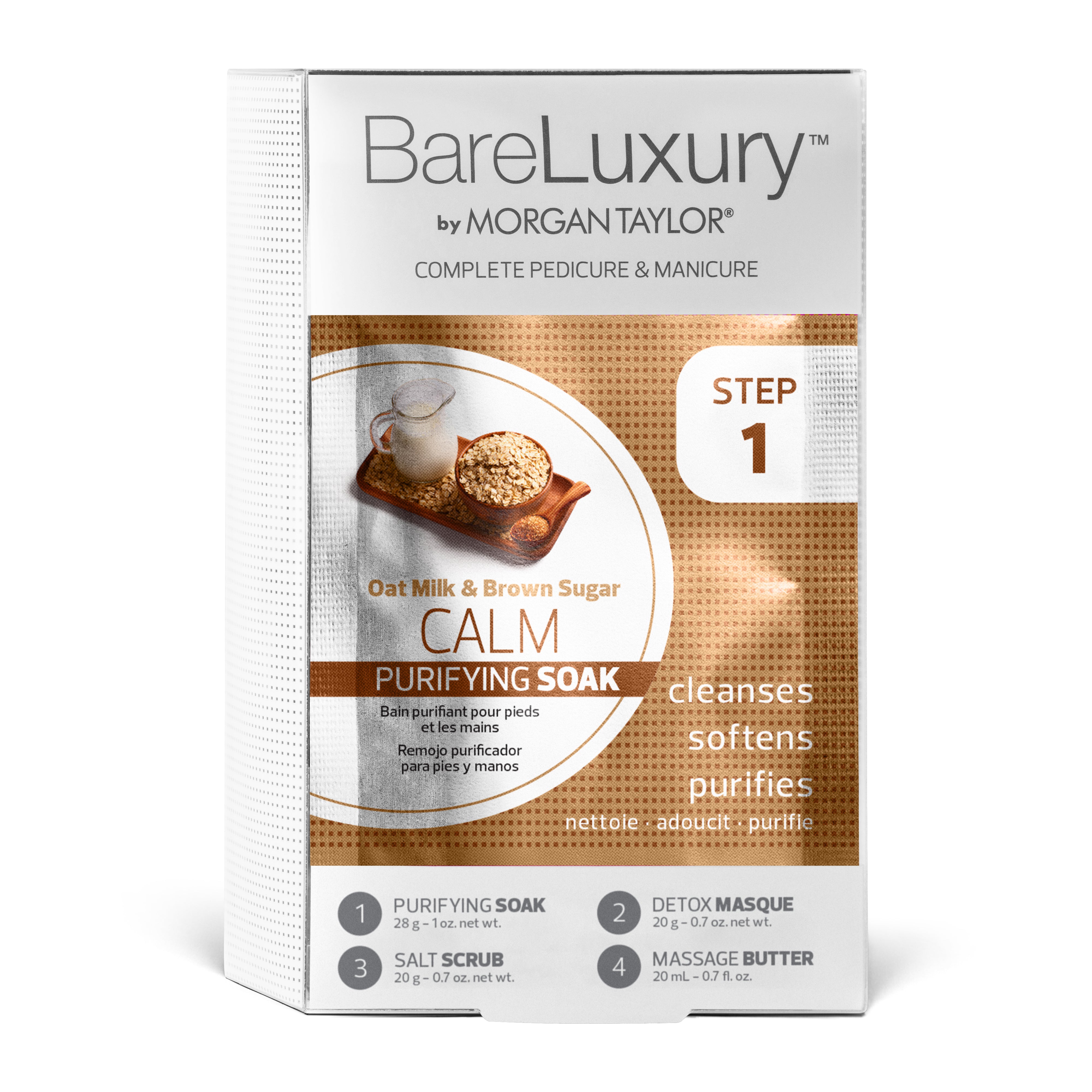 BareLuxury by Morgan Taylor Complete Mani Pedi Kit - Oat Milk & Brown Sugar Scented Nail Care Set (4-Pack) | At-Home Spa Treatment for Relaxation & Self-Care
