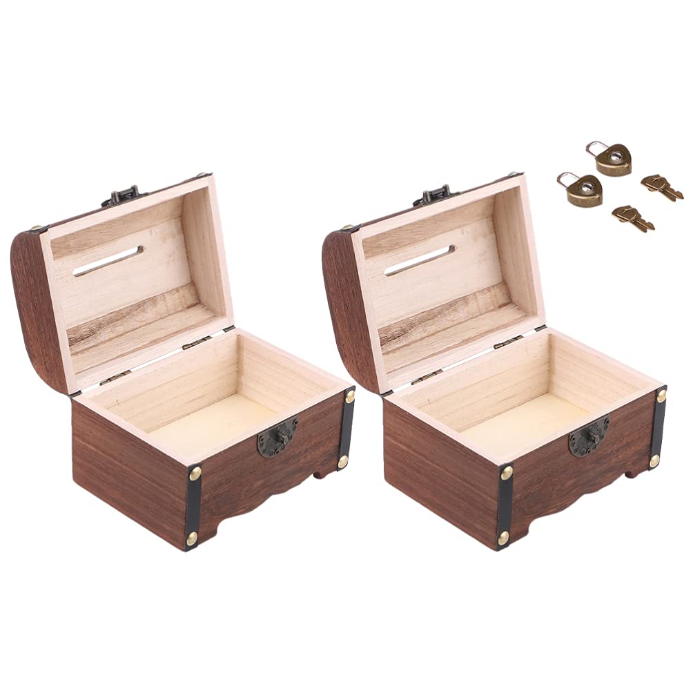 DOITOOL 2-Piece Wooden Treasure Chest Box Set - Vintage Rustic Jewelry Storage Organizer with Lock for Rings, Necklaces & Keepsakes - Perfect for Home Decor, Wedding Gift & Travel Jewelry Case