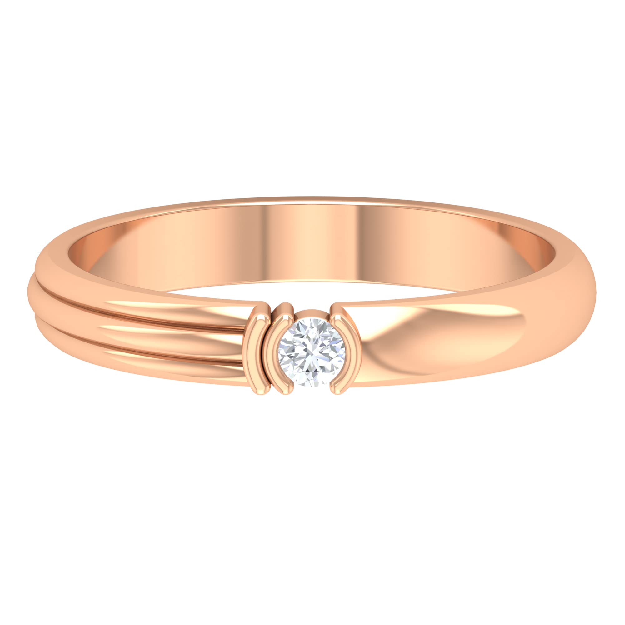 14K Solid Gold Men's Diamond Solitaire Band Ring - Half Bezel Set Genuine Diamond Minimalist Ring for Everyday Wear & Special Occasions