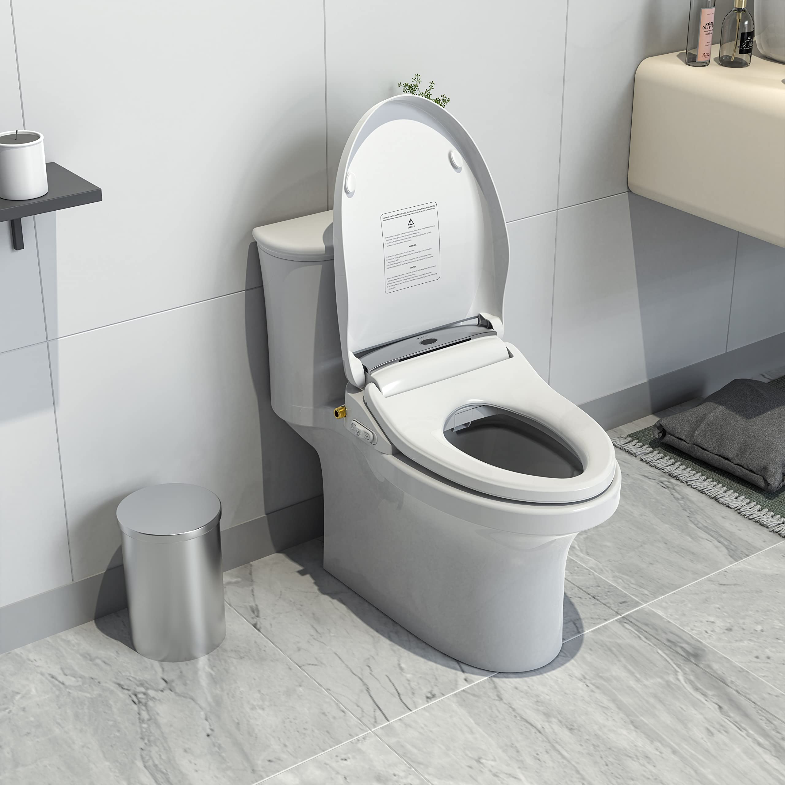 LEIVI Smart Bidet Toilet Seat with Dual Control Mode - Adjustable Warm Water, Air Dryer & Heated Seat - Oscillating/Pulsating Spray Wash, LED Nightlight - Ultra Slim Elongated Design for Modern Bathrooms