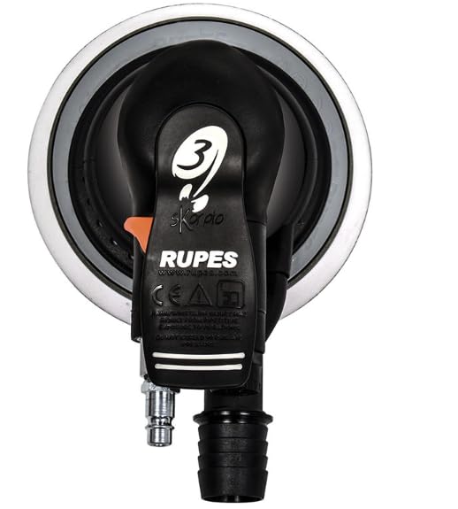 Rupes Skorpio III Orbital Sander - Professional Black & White Car Polisher & Buffer for Auto Detailing, Paint Correction & Wood Sanding - Perfect for DIY & Professional Use in Car Detailing, Woodworking & Surface Restoration