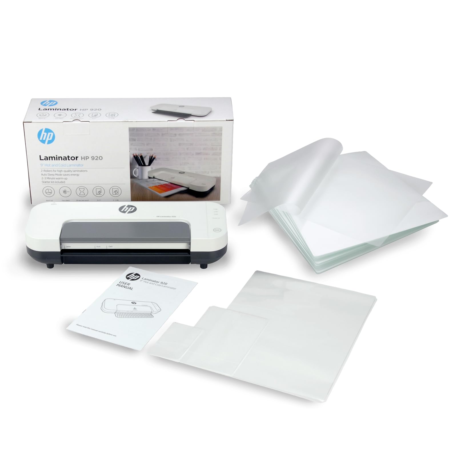HP 9.2-Inch Hot & Cold Laminator Machine with 2 Rollers - Includes 100 Laminating Pouches - Perfect for Photos, Documents, Certificates & School Projects - Office, Home & Classroom Use