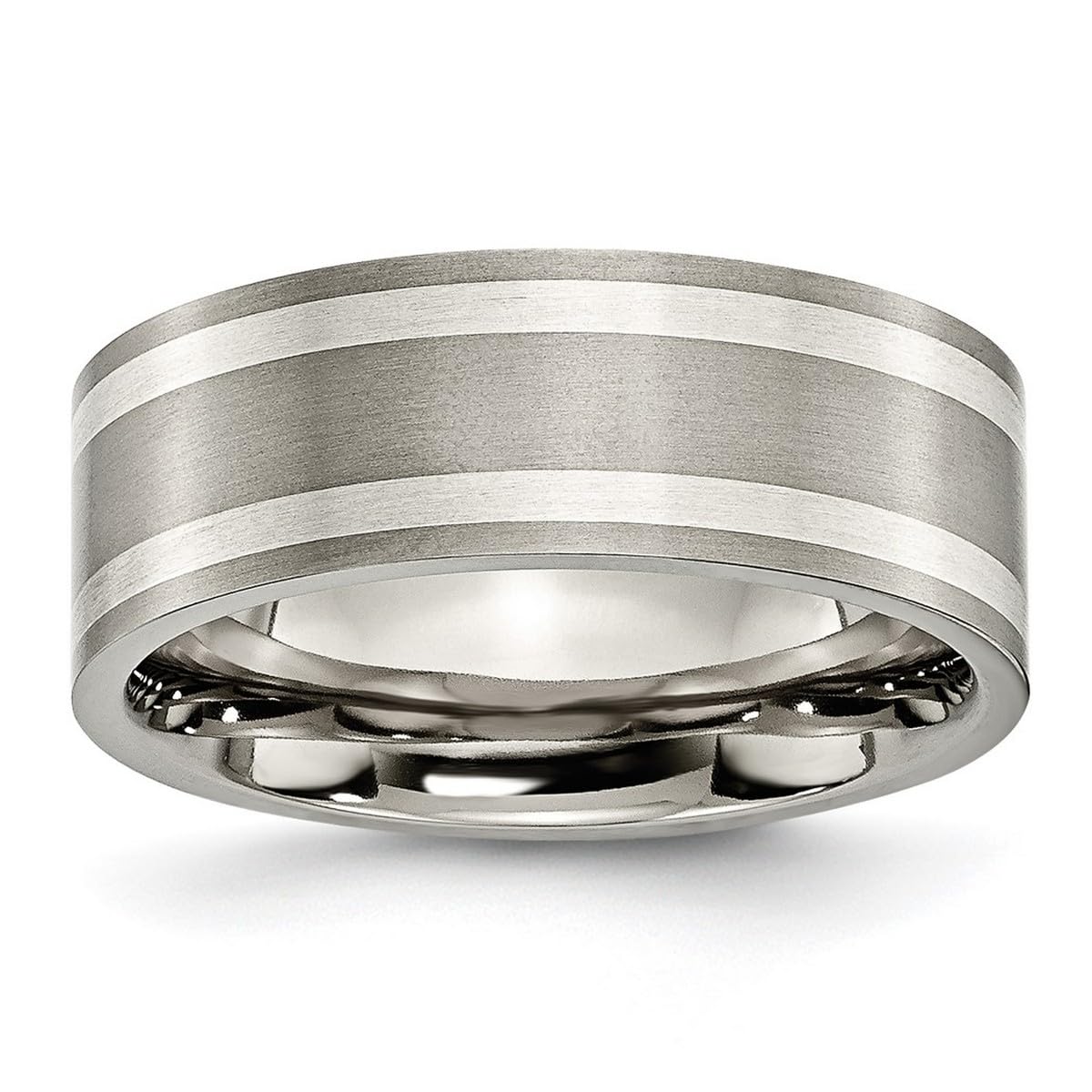 Titanium 925 Sterling Silver Flat Band Ring - 8mm Brushed & Polished Wedding Band for Men & Women | Perfect for Engagements, Anniversaries & Everyday Wear