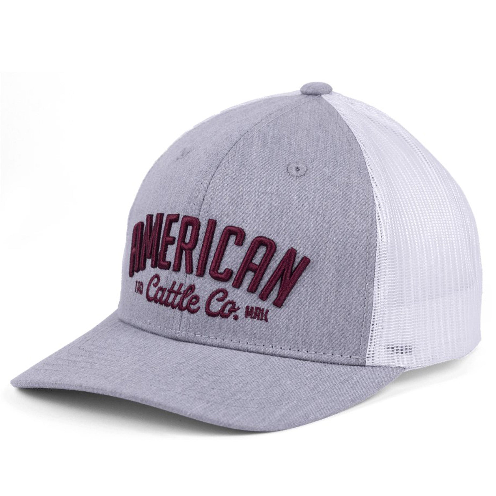 American Cattle Company Grey & Maroon Baseball Cap - Stylish Adjustable Dad Hat for Men & Women - Perfect for Outdoor Sports, Casual Wear & Fashion Accessories