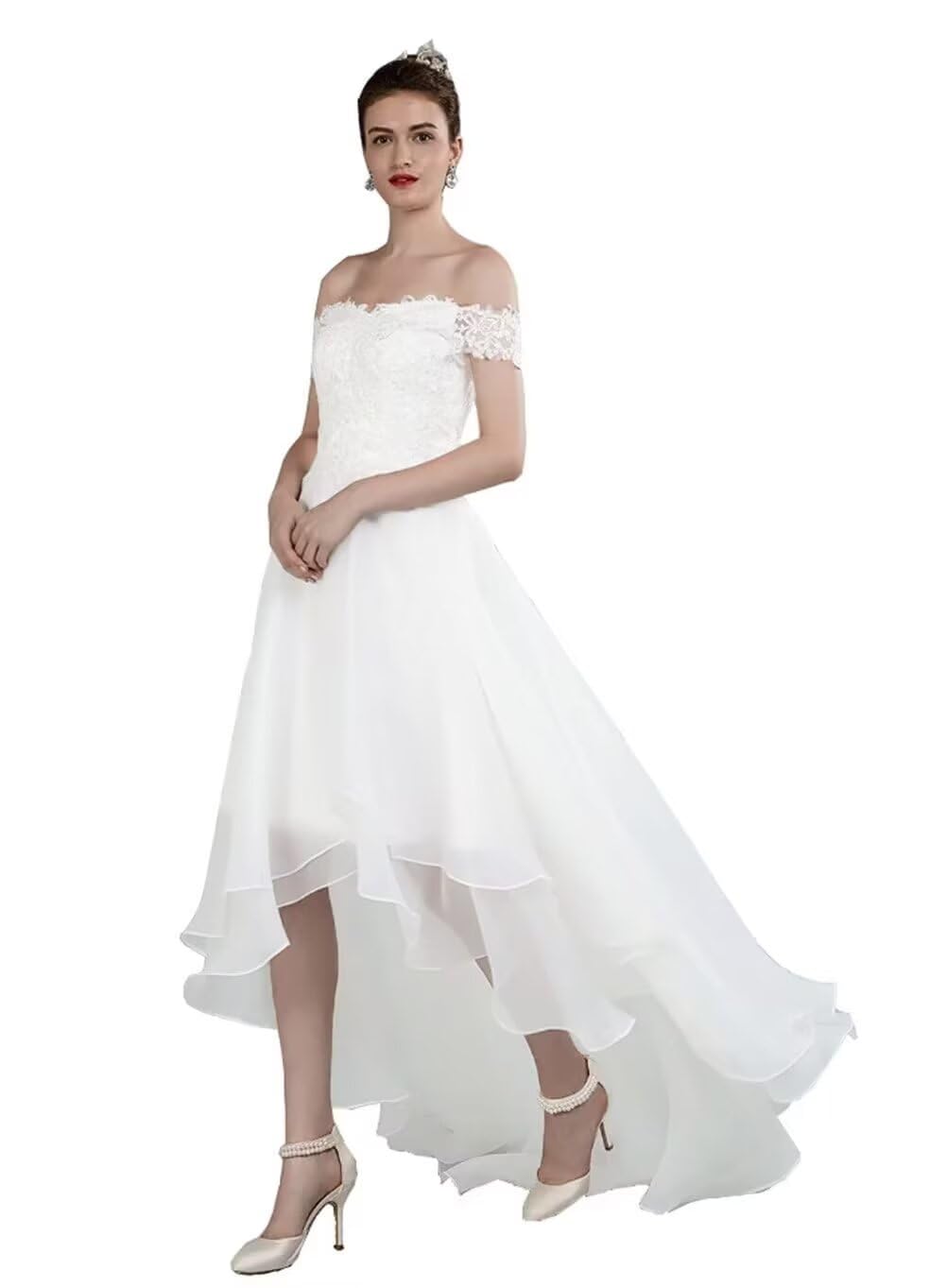 Mauuwy 2024 Satin Lace Off Shoulder Wedding Dress for Bride - Elegant Long Gown with Thigh High Slit | Perfect for Beach, Church & Formal Wedding Ceremonies