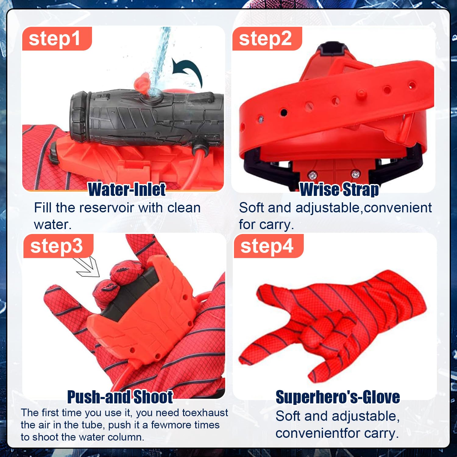 2Pcs Spider Web Shooters Toy Water Gun for Kids - Wrist Launcher with Glove, Spider Hero Squirt Guns Water Pistol Sprayer - Perfect for Cosplay, Birthday, Christmas, Halloween Gifts & Easter Basket Stuffers for Kids and Adults | Outdoor Play, Superhero Roleplay, Summer Water Fights