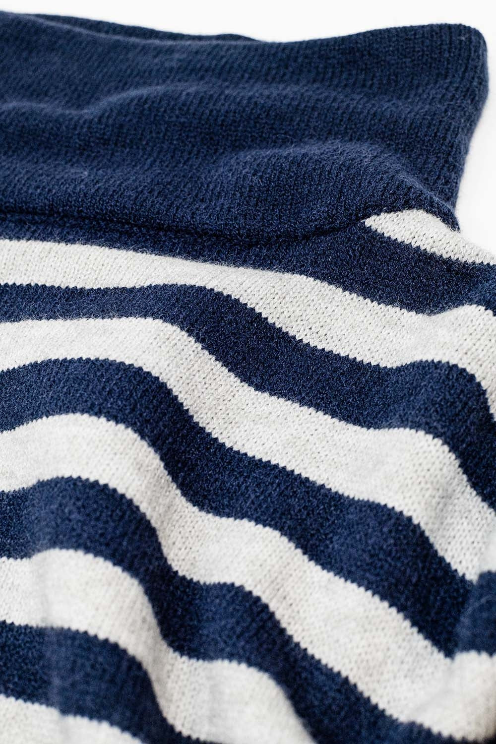 Oversized Batwing Sleeve High Neck Pullover Sweater in Navy Blue & Gray Stripes - Perfect for Casual Outfits, Layering, and Cold Weather Fashion