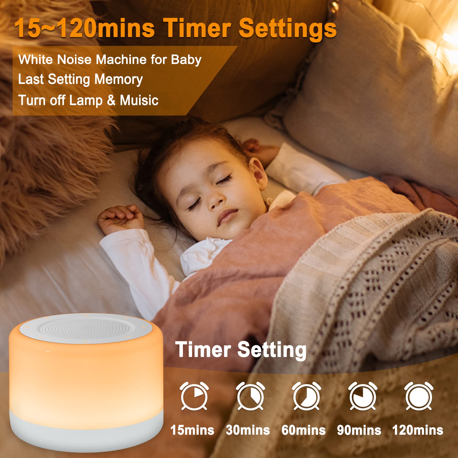 Winshine Touch Wake Up Night Light & White Noise Machine - RGB 3-Way Dimmable Bedside Lamp with Alarm Clock, Timer, 32 Soothing Sounds & 7 Color Lights for Nursery, Bedroom, Office | Perfect for Kids Sleep, Relaxation & Nighttime Feeding