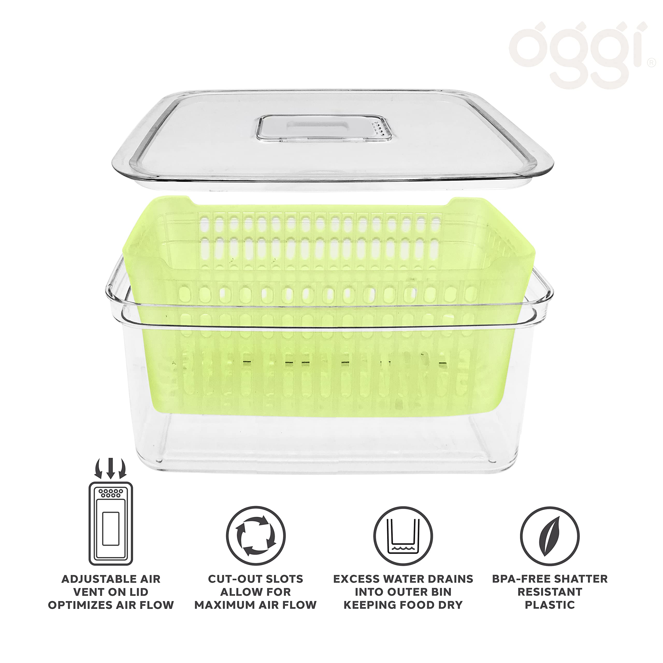 Oggi Store Fresh Veggie Bin - Clear Refrigerator Organizer Bins for Vegetables, Kitchen Storage Containers & Food Organization | Perfect for Fridge, Pantry & Meal Prep Organization