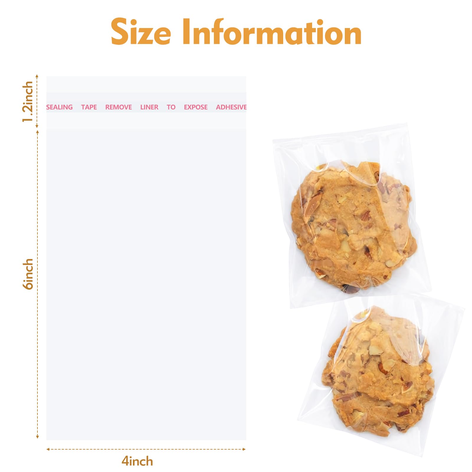 200 Pcs 4x6 Inch Clear Resealable Cellophane Bags for Cookies, Candies & Baking - Self Sealing Treat Bags for Parties, Christmas Gifts, Holiday Baking & Candy Packaging