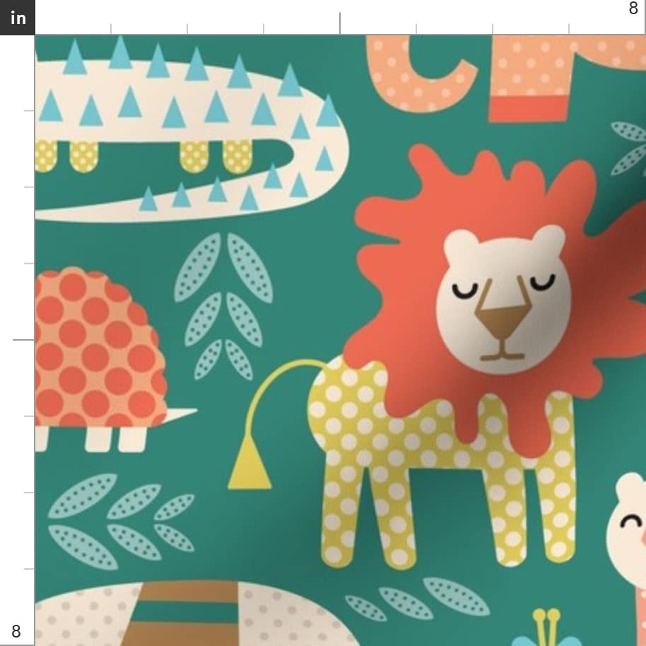 Jungle Fun Large Birds & Animals Printed Organic Cotton Sateen Fabric by The Yard - Lion, Zebra, Monkey, Giraffe Design for Sewing, Quilting, Apparel & Home Decor | Perfect for DIY Projects, Kids' Clothing & Nursery Decor