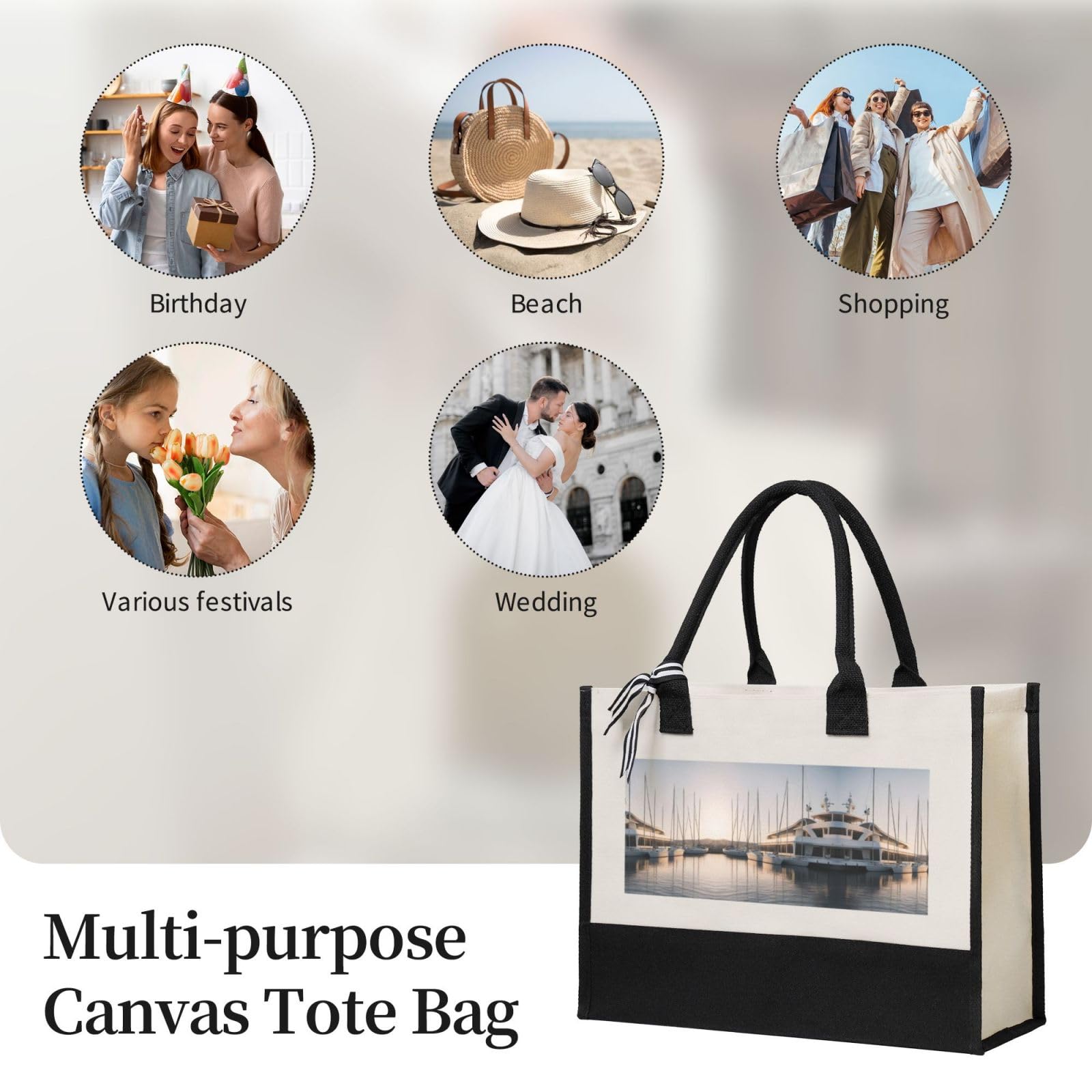 DRTGEDS Premium Large Canvas Tote Bag - Reusable Grocery Shopping Bag with Sturdy Handles | Perfect for Golf, Yacht Club, Beach & Holiday Gifts (Christmas, Birthday)