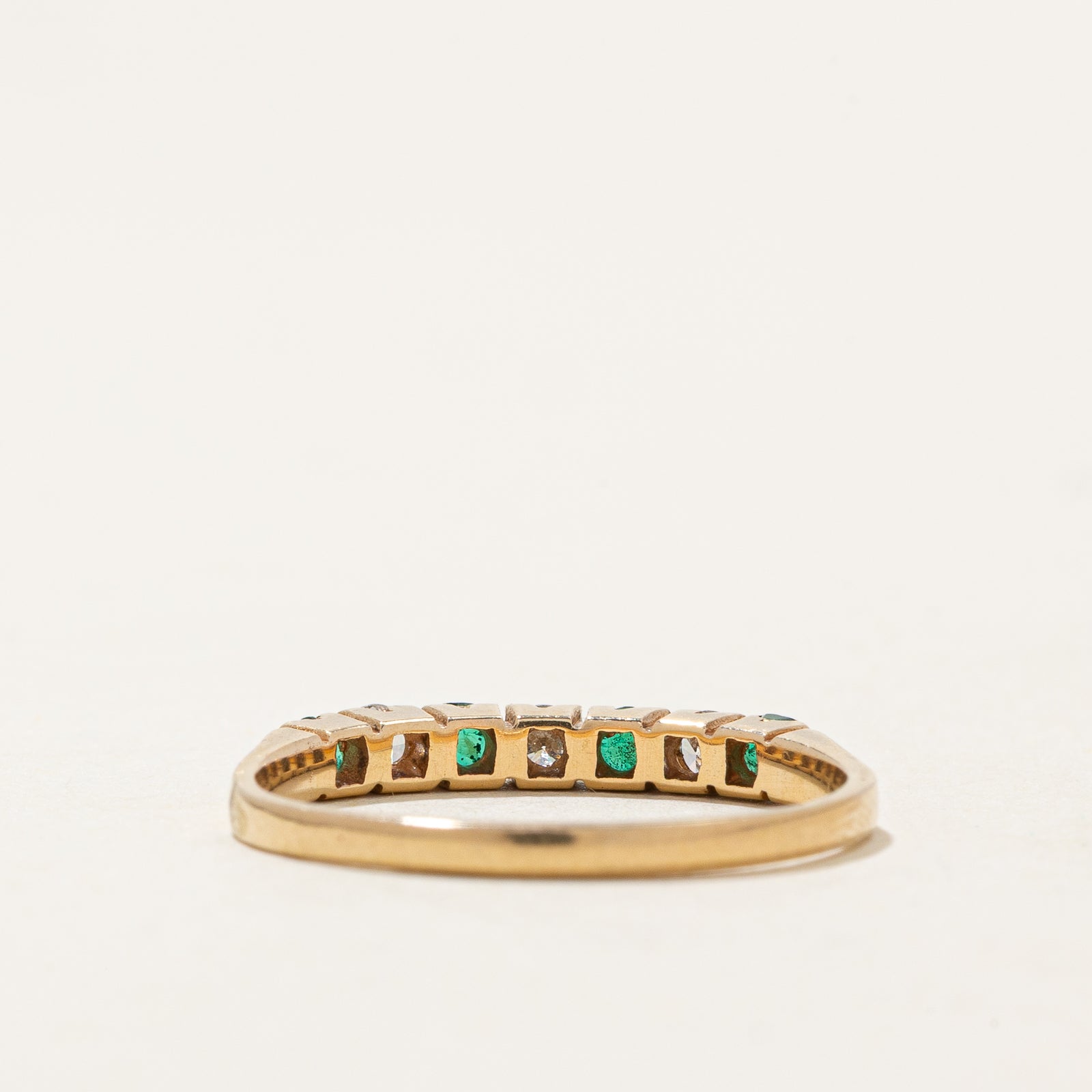 Emerald & Diamond Semi Eternity Ring - 0.17ctw Emerald & 0.12ctw Diamond - Size 6.75 - Elegant Wedding Band, Anniversary Gift for Her, Perfect for Engagement & Special Occasions