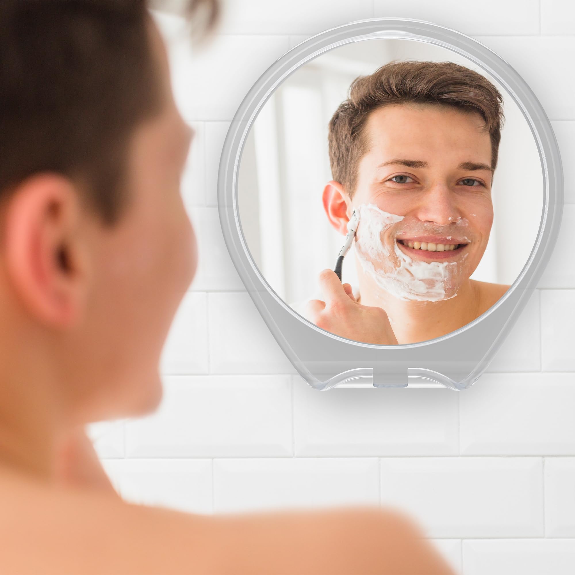 HONEYBULL Anti-Fog Shower Mirror with Suction Cup & Razor Holder - Fogless Bathroom Mirror for Shaving, Grooming & Makeup - Perfect Shower Accessory for Men & Women - White