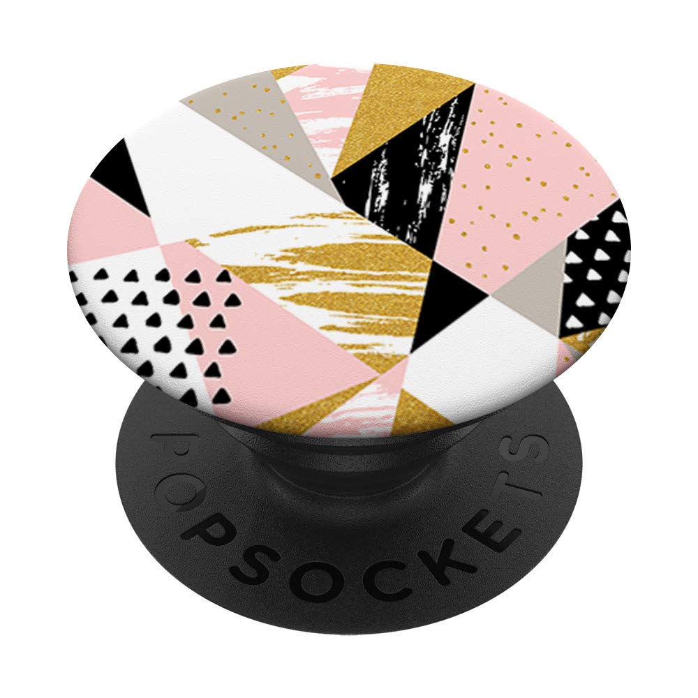 Abstract Geometry Gold Pink Rose Black Wall Art - Modern Canvas Print for Home Decor, Living Room, Bedroom, Office