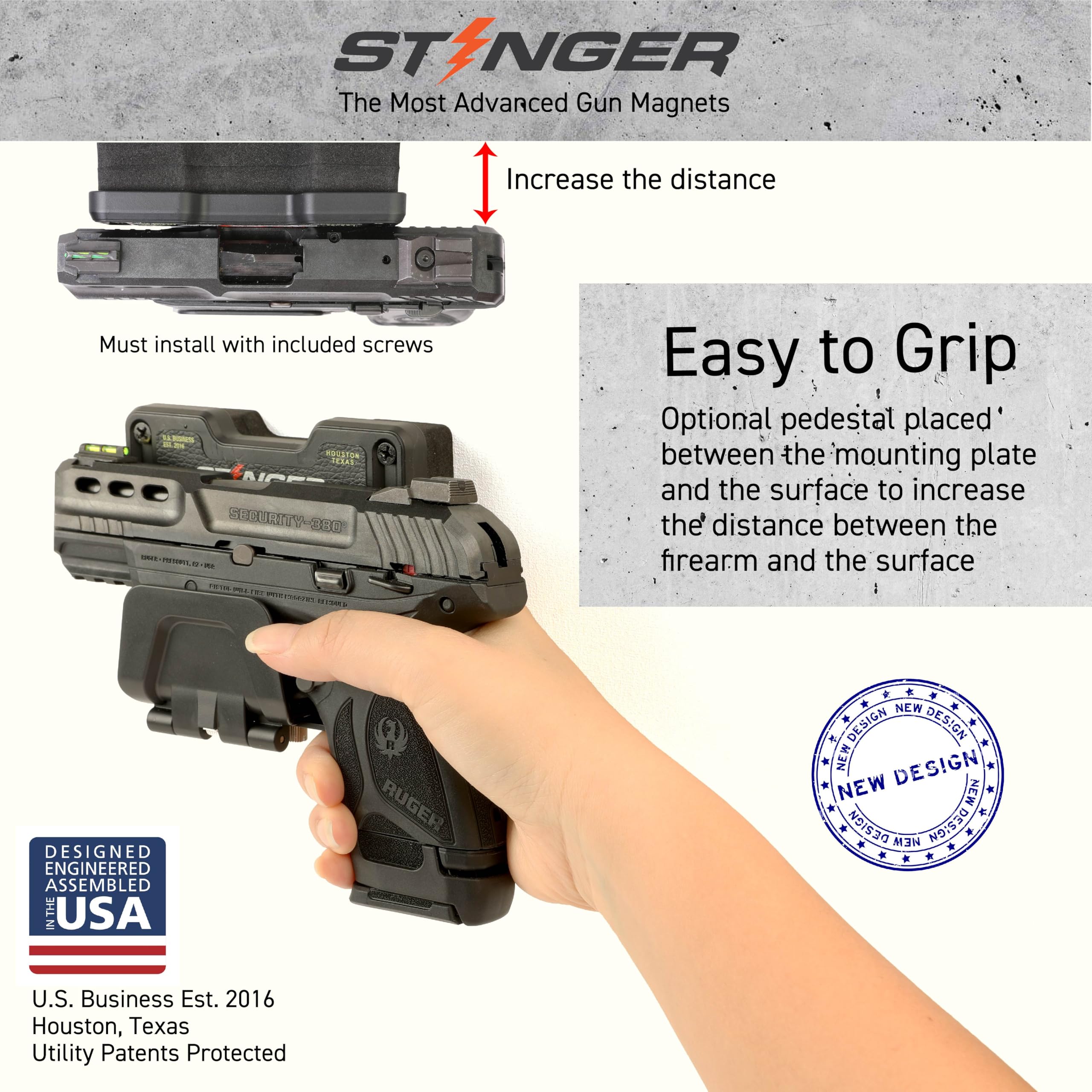 Stinger Magnetic Gun Mount Rack with Trigger Guard Protection | Vehicle & Home Concealed Gun Holder for Handgun, Rifle, Shotgun, Pistol, Revolver | Perfect for Car, Truck, Desk, Safe & Wall Installation