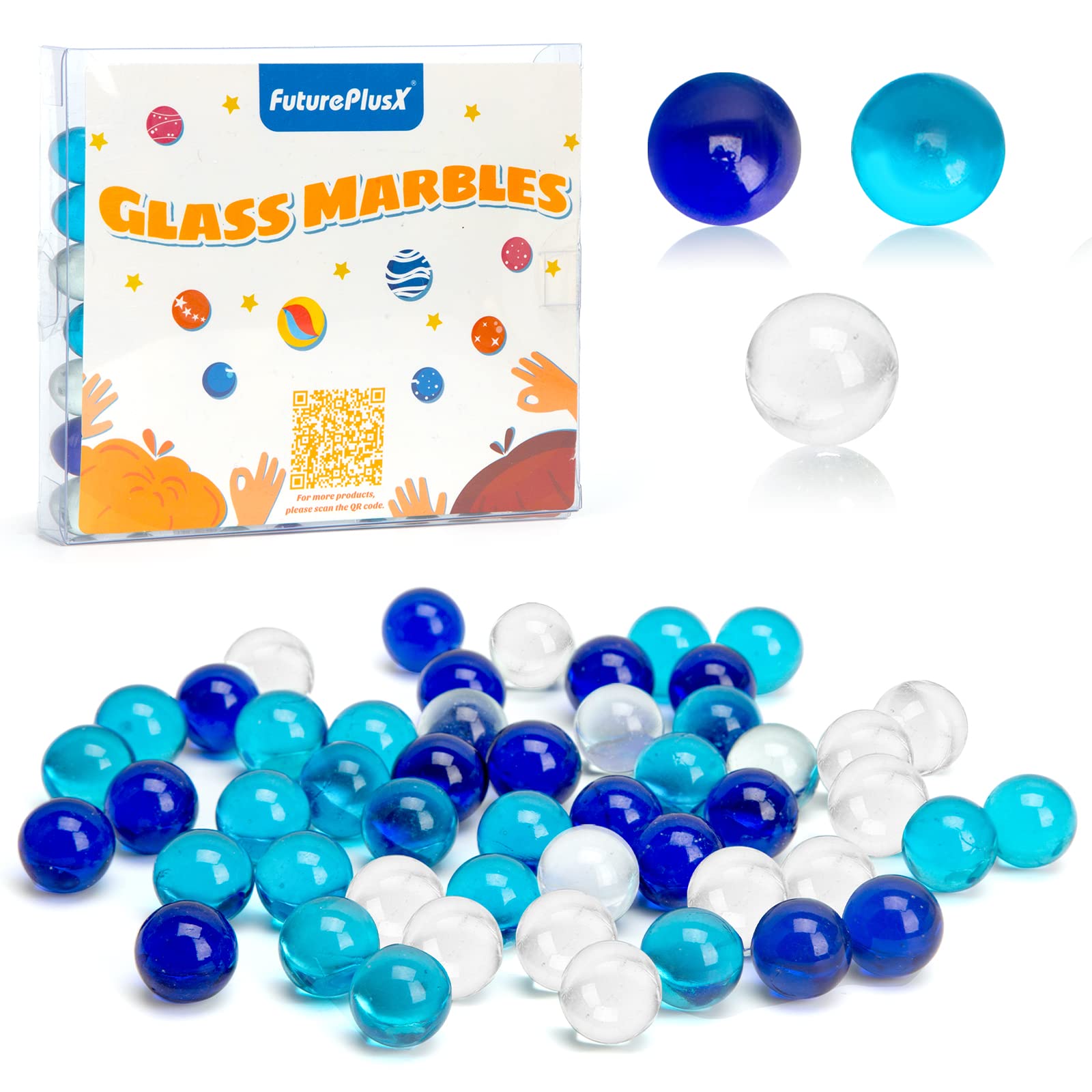 FUTUREPLUSX 75PCS Bulk Blue Marbles for Kids Marble Run Games, Aquarium Pebbles & Vase Fillers - Perfect for STEM Toys, Home Decor & DIY Crafts