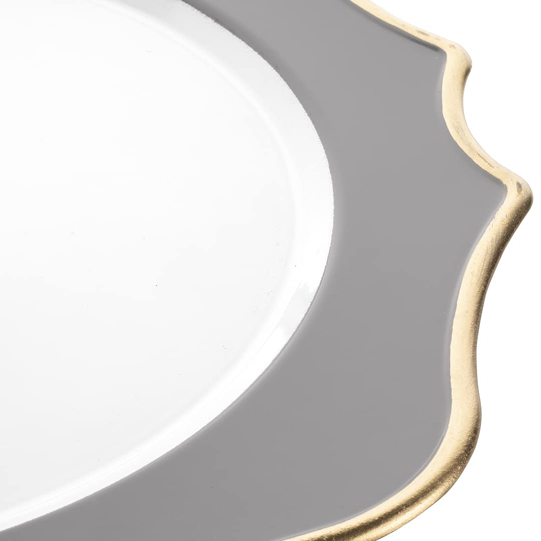 Koyal Wholesale 12-Pack Modern Scallop Charger Plates - French Style Rustic Farmhouse Dinnerware, Ornate Decorative Plates for Wedding, Party & Holiday Table Setting (Gray)
