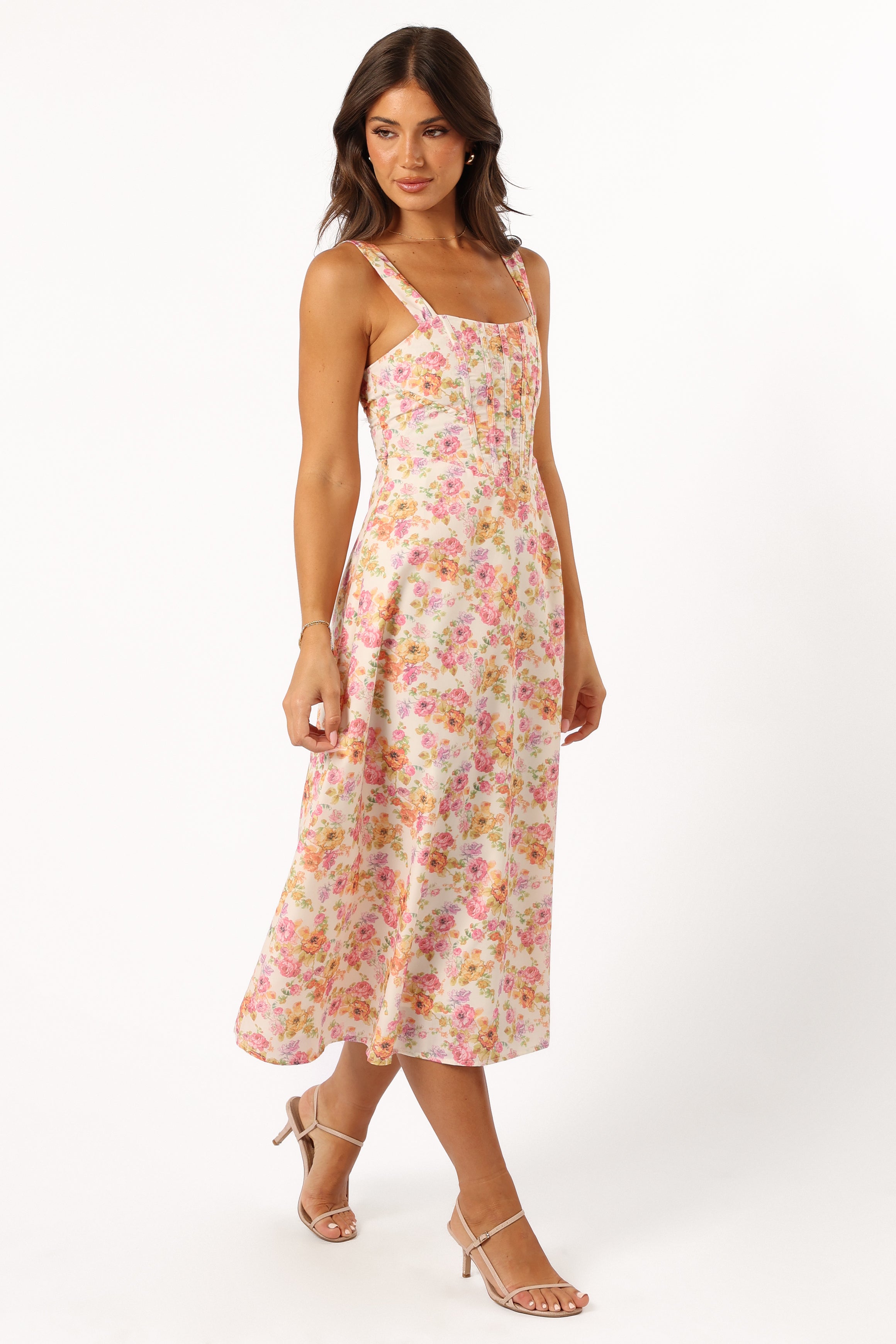 Cosima Midi Dress - Floral Print Pink Summer Dress for Women | Casual & Party Wear | Perfect for Beach, Wedding & Date Night