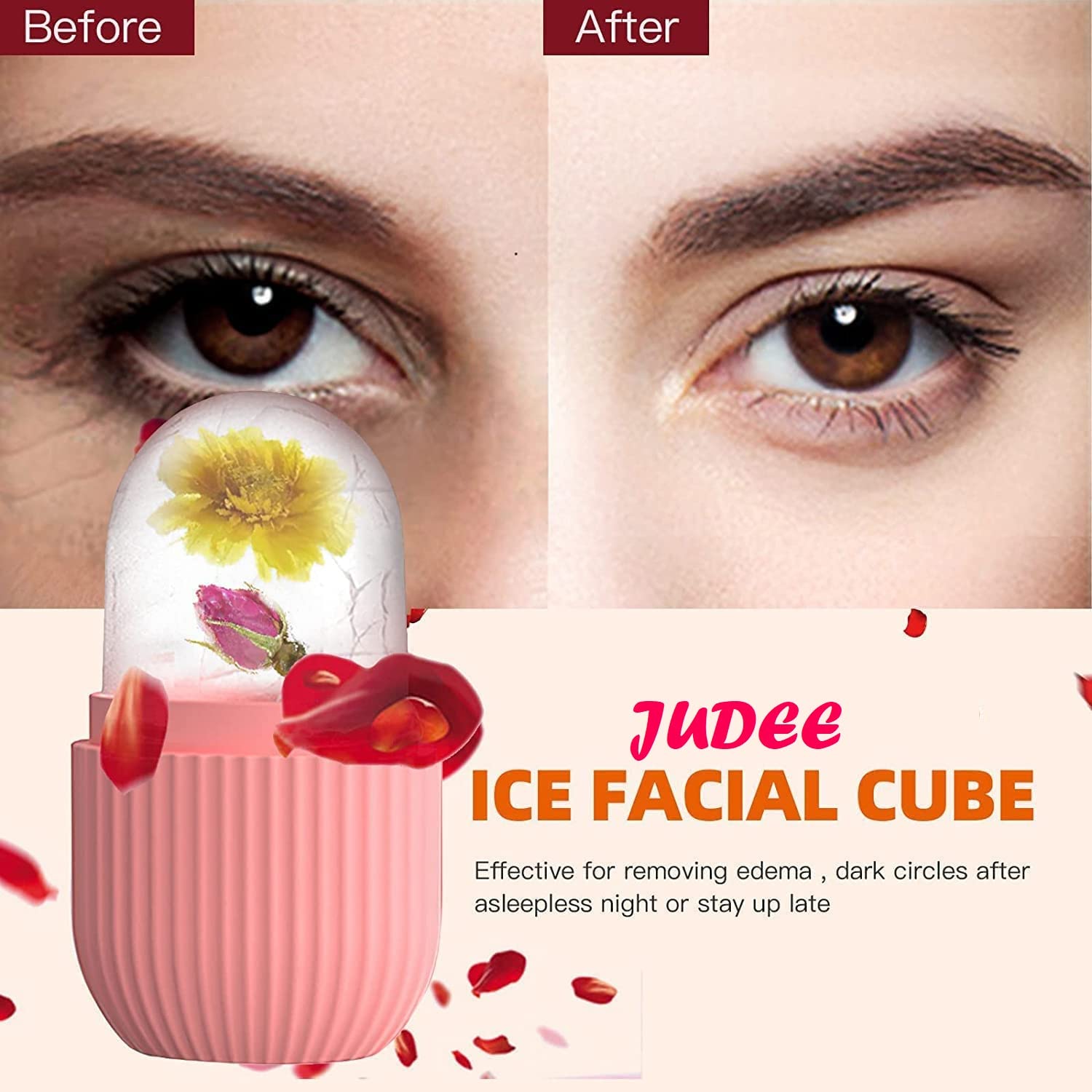 JUDEE Ice Roller for Face & Eyes - Cooling Facial Massager to Brighten Skin, Reduce Fine Lines, Pimples & Acne | Beauty Cube for Glowing Skin | Perfect for Morning Routine, Post-Workout Recovery & Spa Treatments