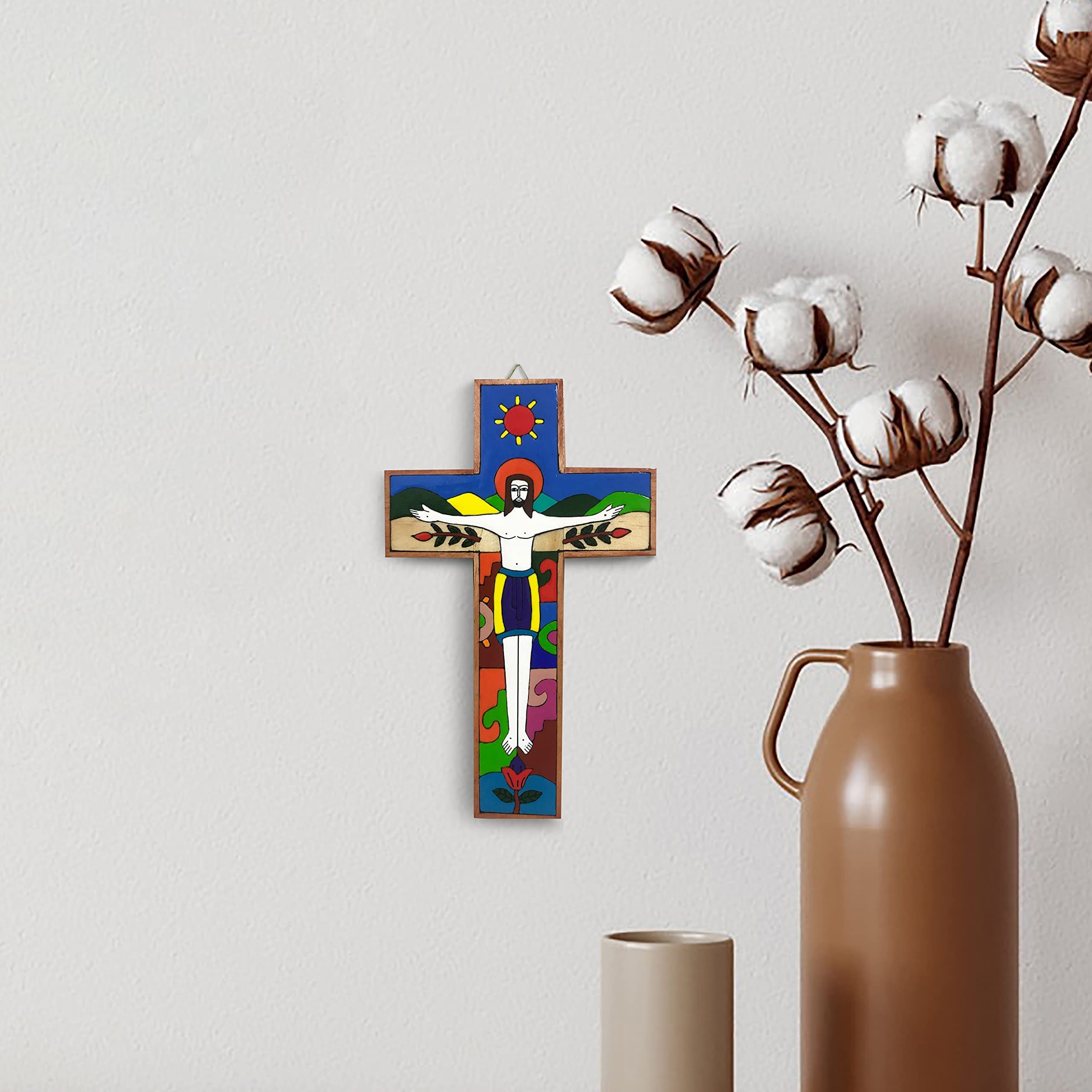Wooden Crucifix Wall Cross - 5x8 Inch Catholic Home Decor, Religious Wall Art, Christian Gift for Mom - Perfect for Bedroom, Church & Prayer Room Decor
