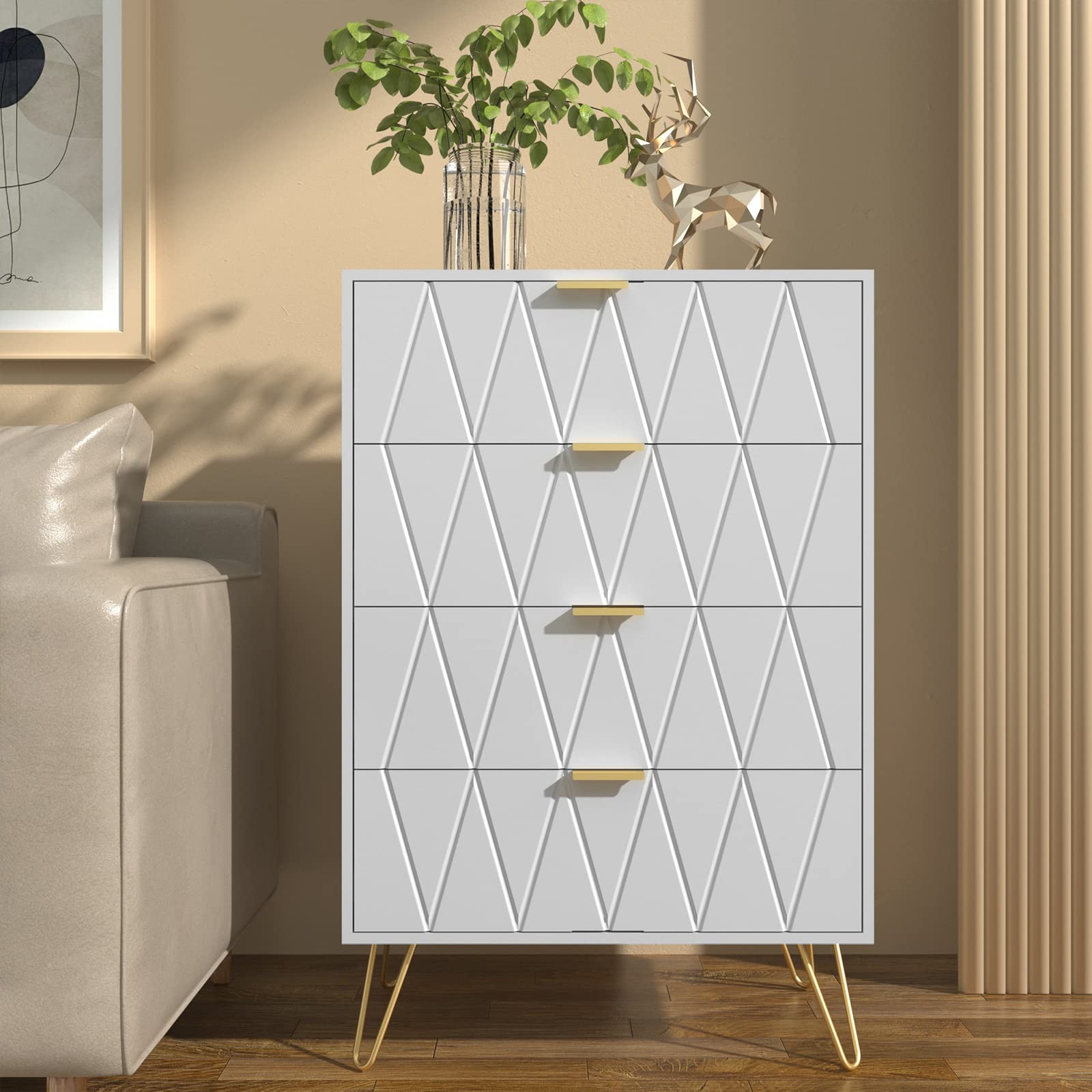 Anbuy 4-Drawer Dresser - Tall Storage Cabinet Organizer with Metal Legs for Bedroom, Living Room & Closet (White) - Perfect for Small Spaces, Apartment Storage & Home Organization