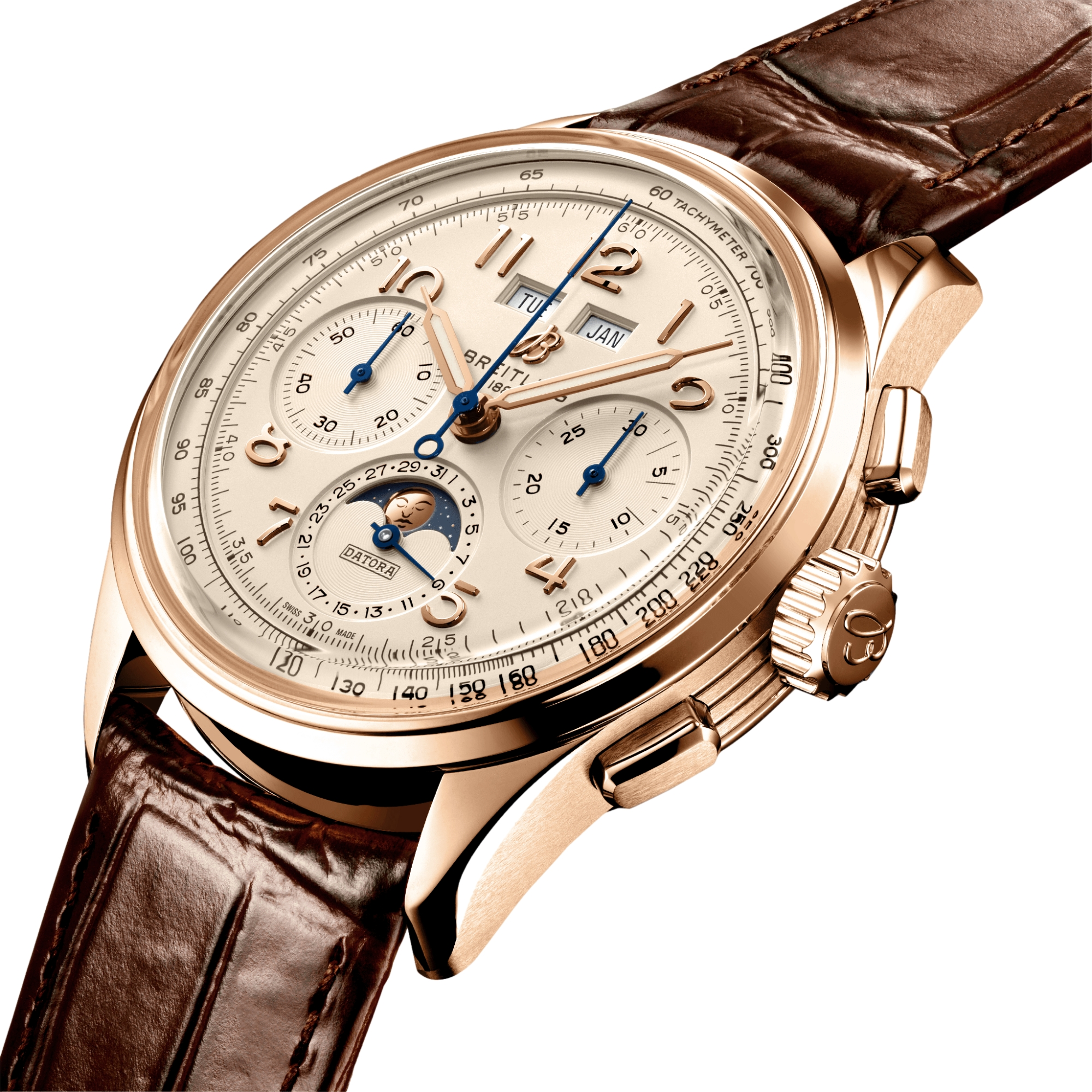 Premier B25 Datora 18k Rose Gold 42mm Men's Watch with Leather Strap - Luxury Dress Watch for Business & Formal Occasions