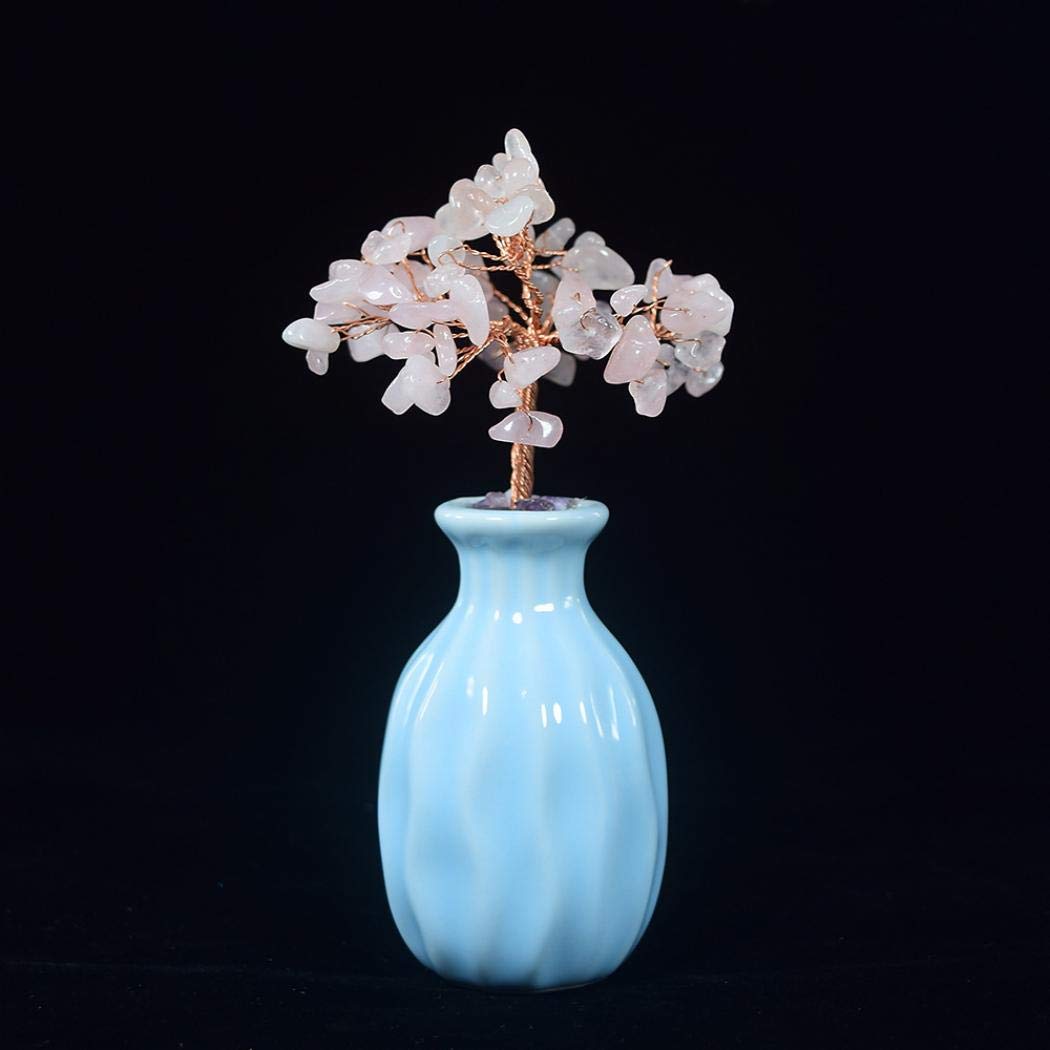 Feng Shui Crystal Money Tree with Ceramic Vase - Pink Gemstone Table Decor for Wealth & Prosperity | Perfect for Home Office, Desk Decor & Gift Giving
