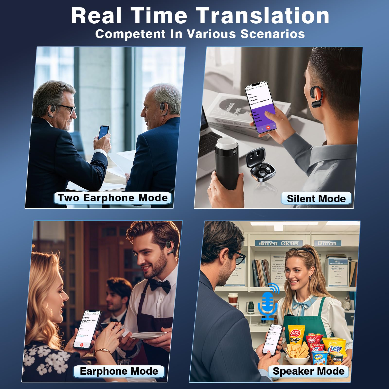 **AI Language Translator Earbuds – Real-Time 144+ Language Translation Headphones with App, Bluetooth Wireless for iOS & Android – Perfect for Travel, Business & Multilingual Conversations (Black)**