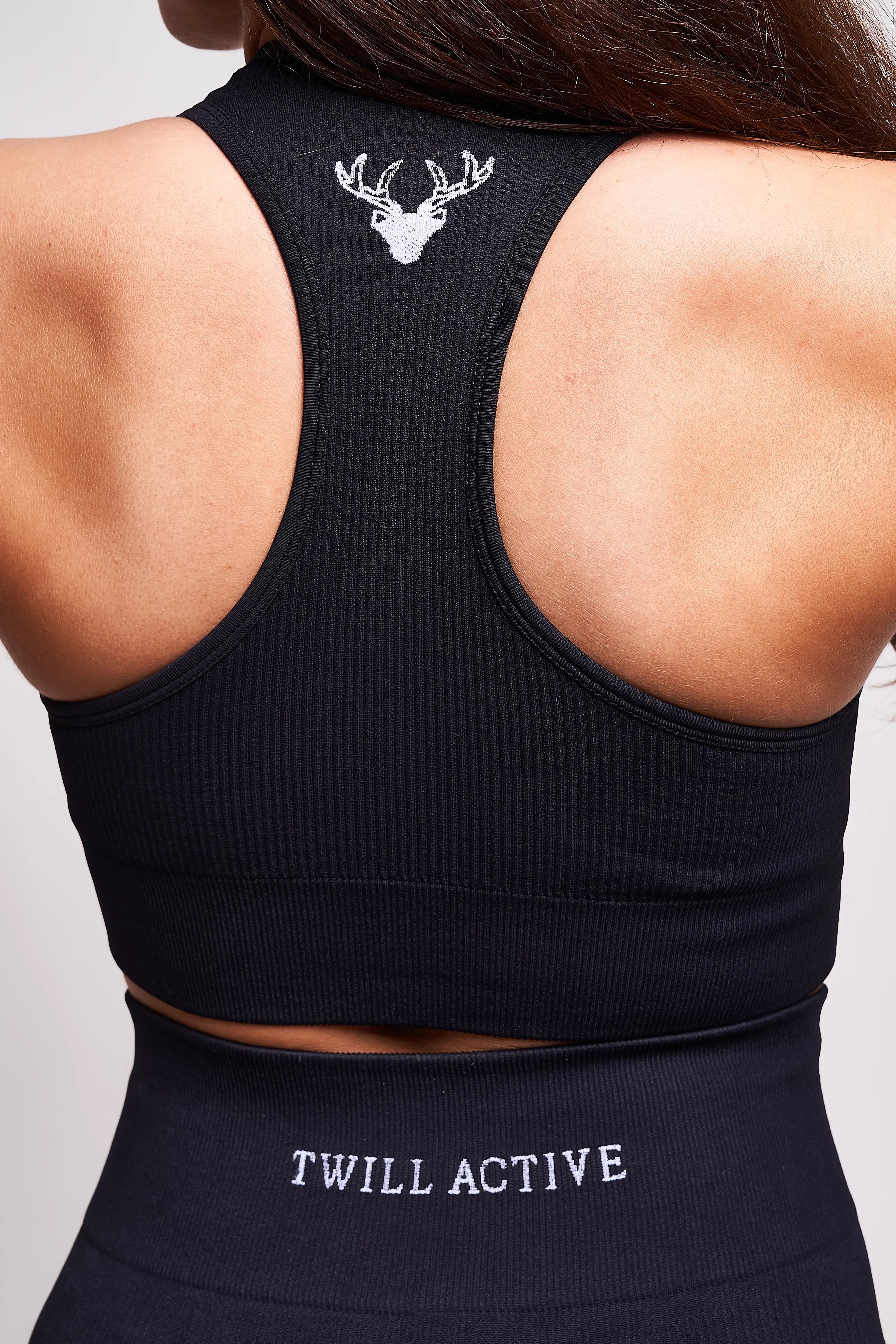 Linea Recycled Rib Racer Sports Bra for Women - High Support Workout Bra for Running, Yoga & Gym - Eco-Friendly Black Athletic Top