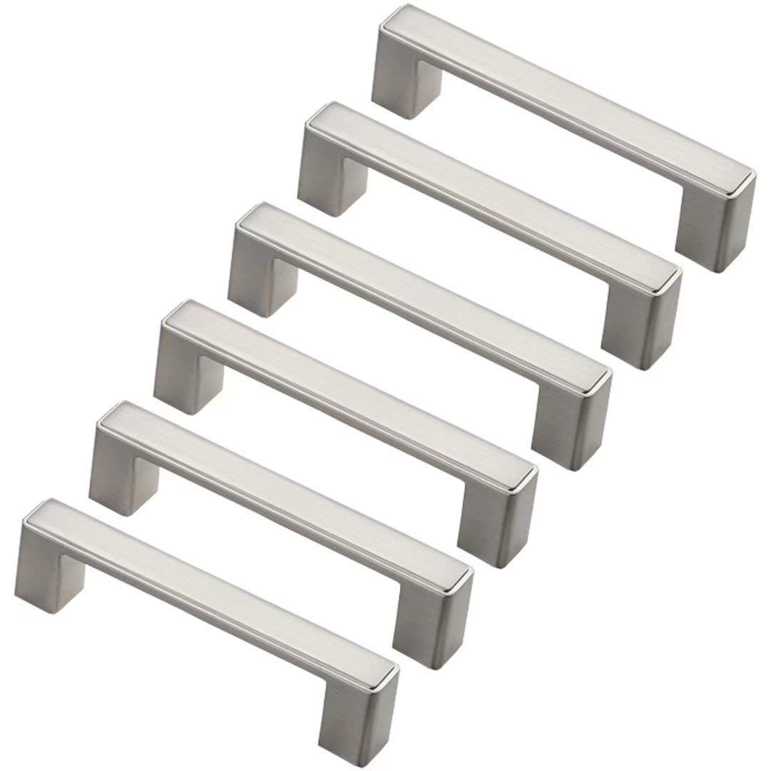 6-Pack Brushed Nickel Zinc Alloy Cabinet Handles & Drawer Pulls - 96mm Hole Centers - European Style Kitchen Cupboard Bow Handles for Dressers, Cabinets & Doors (Perfect for Home Renovation & Furniture Upgrade)