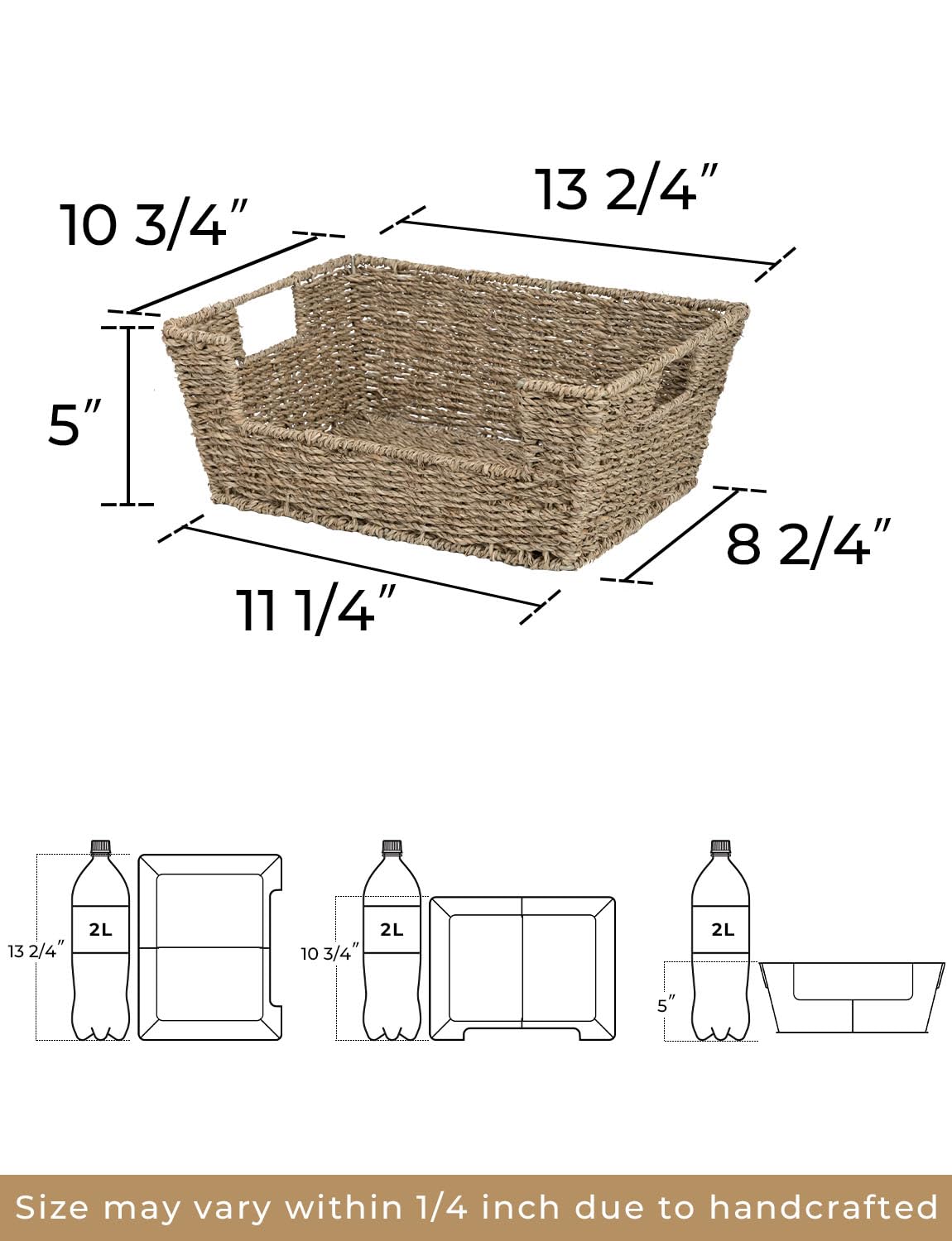 Seagrass Wicker Storage Baskets - 2 Pack Handwoven Pantry & Shelf Organizers for Home Decor, Kitchen Storage, and Closet Organization | Natural Woven Baskets for Fruits, Blankets, Toys & More