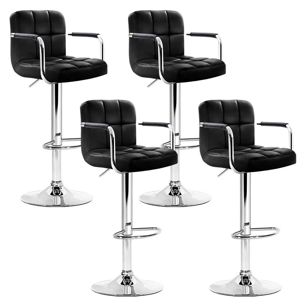 4 Bar Stools with Leather Seat, Gas Lift & Armrest - Black - Perfect for Kitchen Island, Bar Counter & Dining Room
